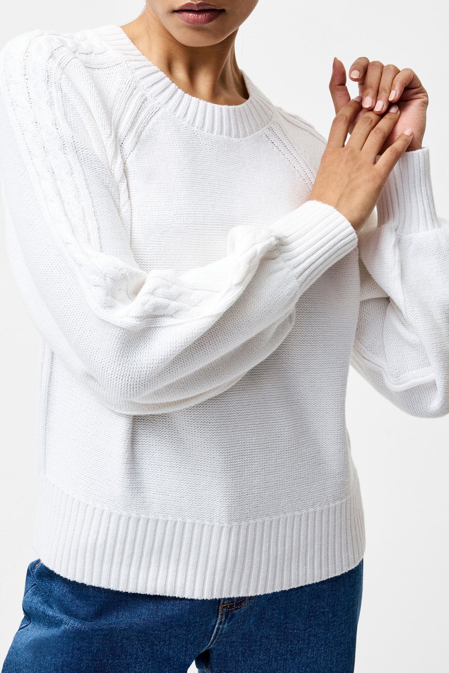 LILY CABLE SLV JUMPER LINEN WHITE 2