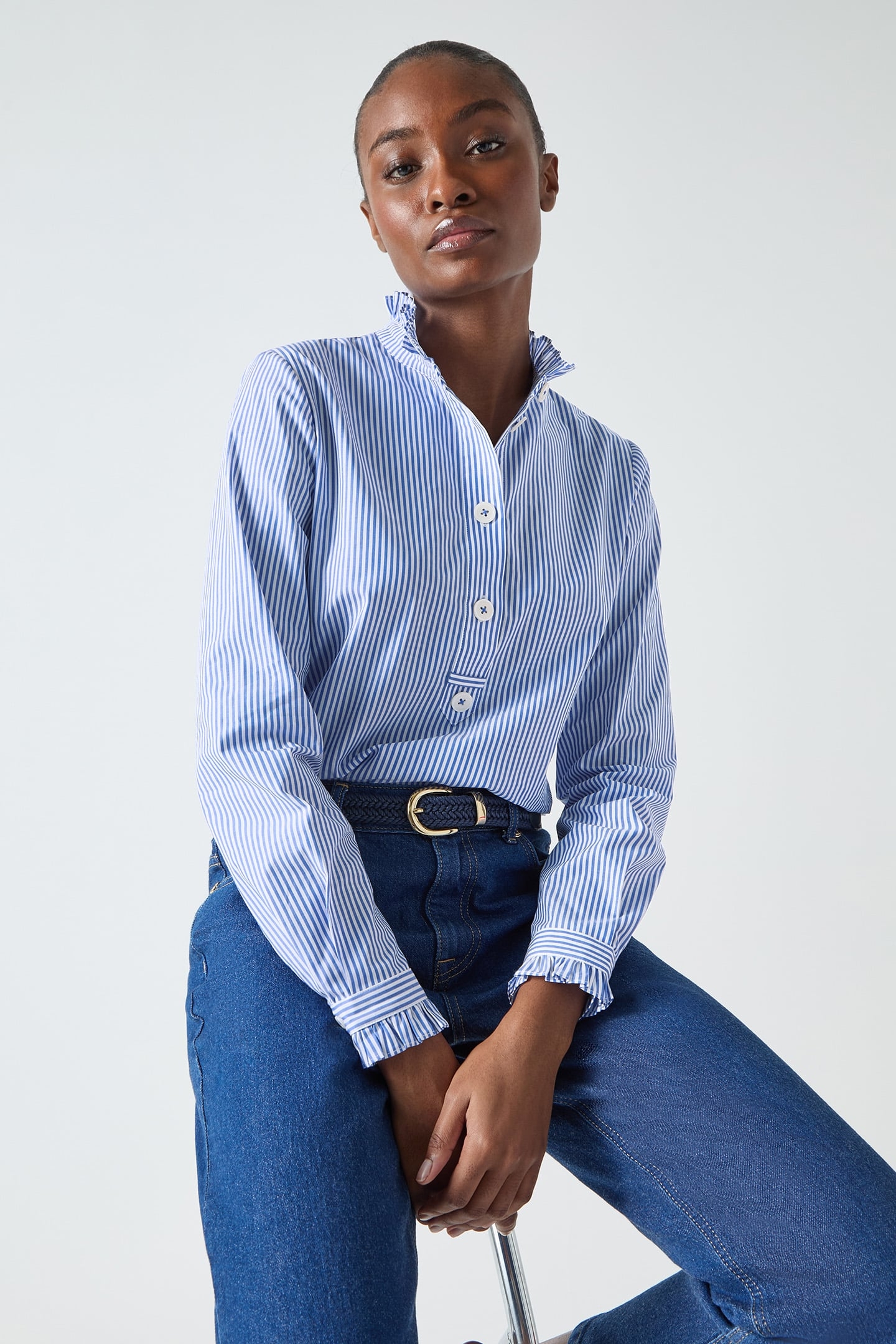 TW EMILE POPLIN SHIRT BLUE/CREAM 2