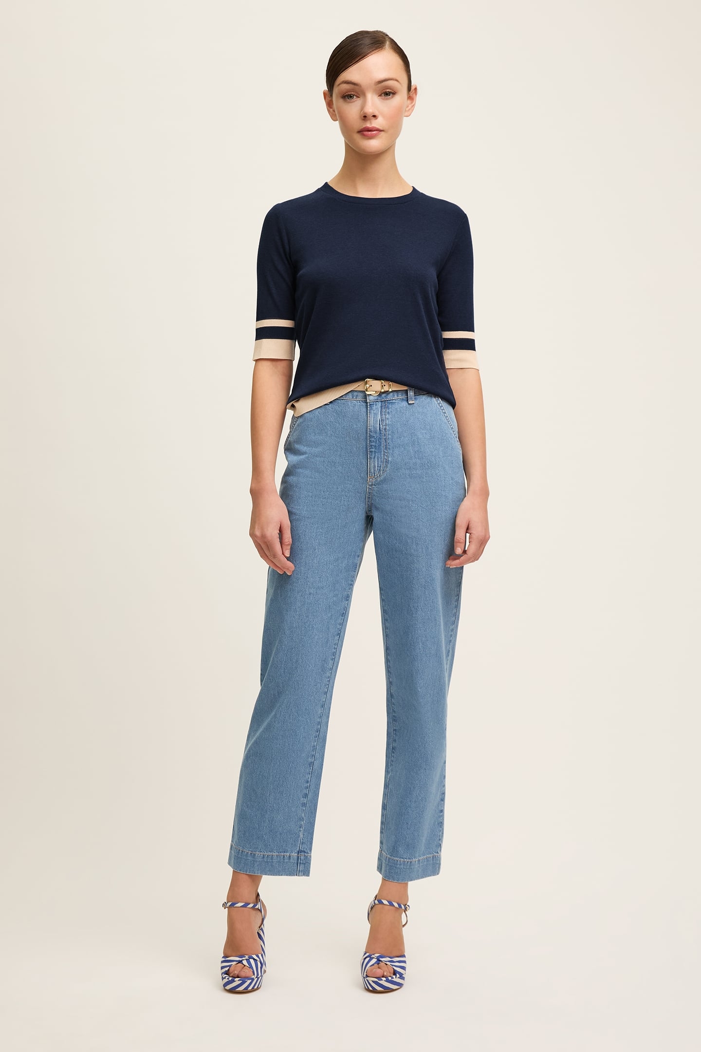 TJ MICHA STRIPE TOP NAVY/IVORY 2