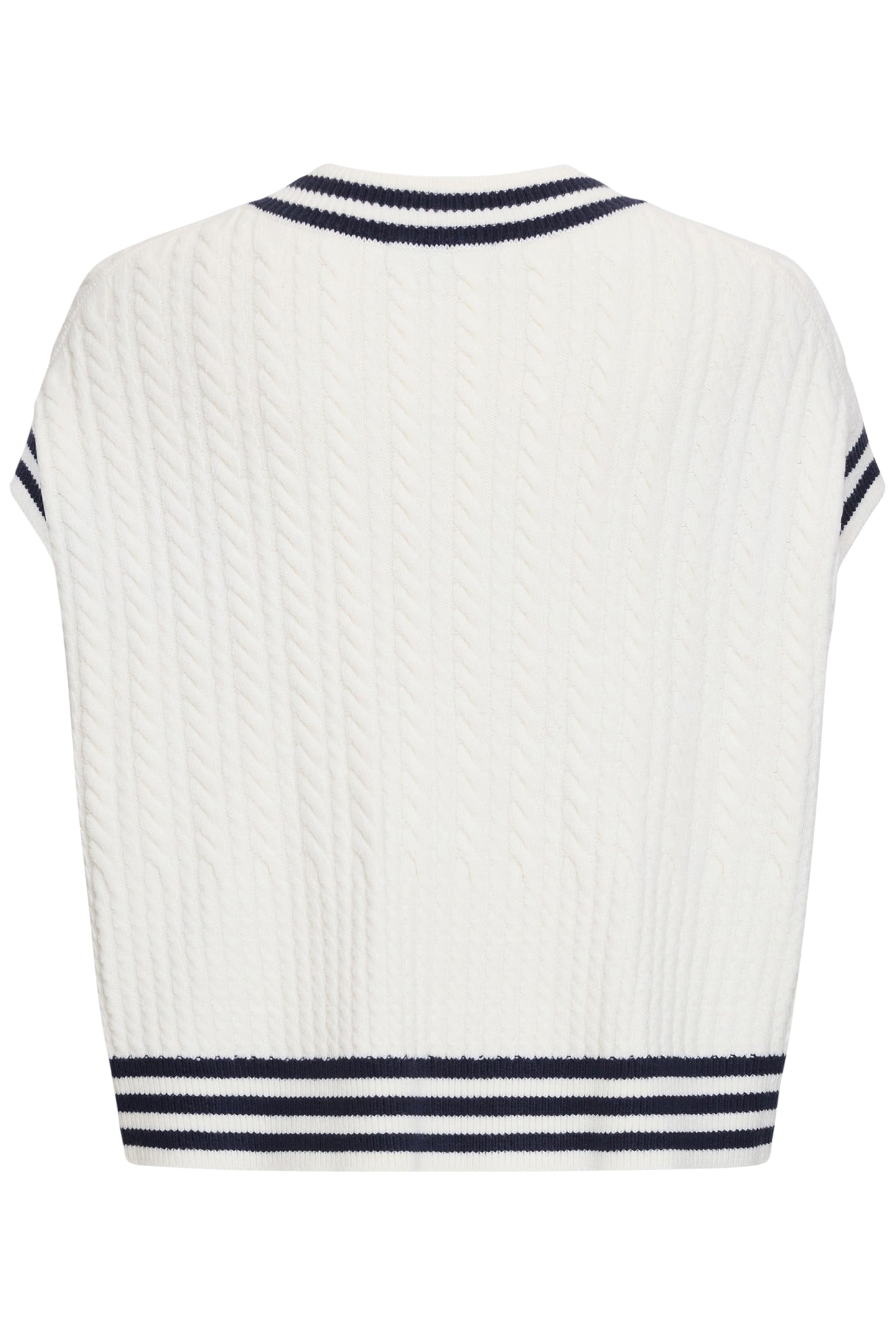 BABYSOFT CABLE KNIT V-NECK TANK VEST WINTER WHT/DUCH BLUE 5