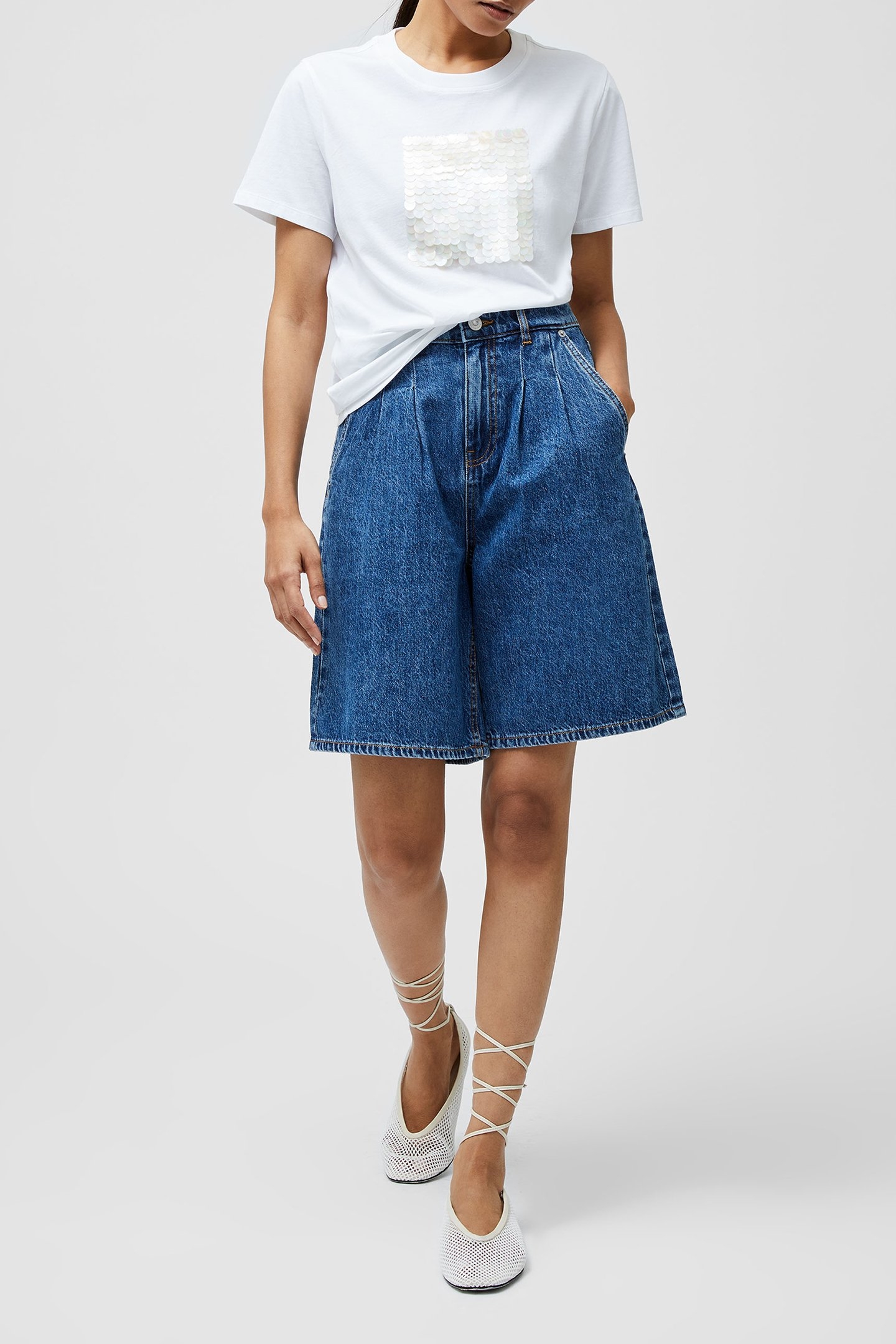 SEQUIN JERSEY SS TEE LINEN WHITE 1