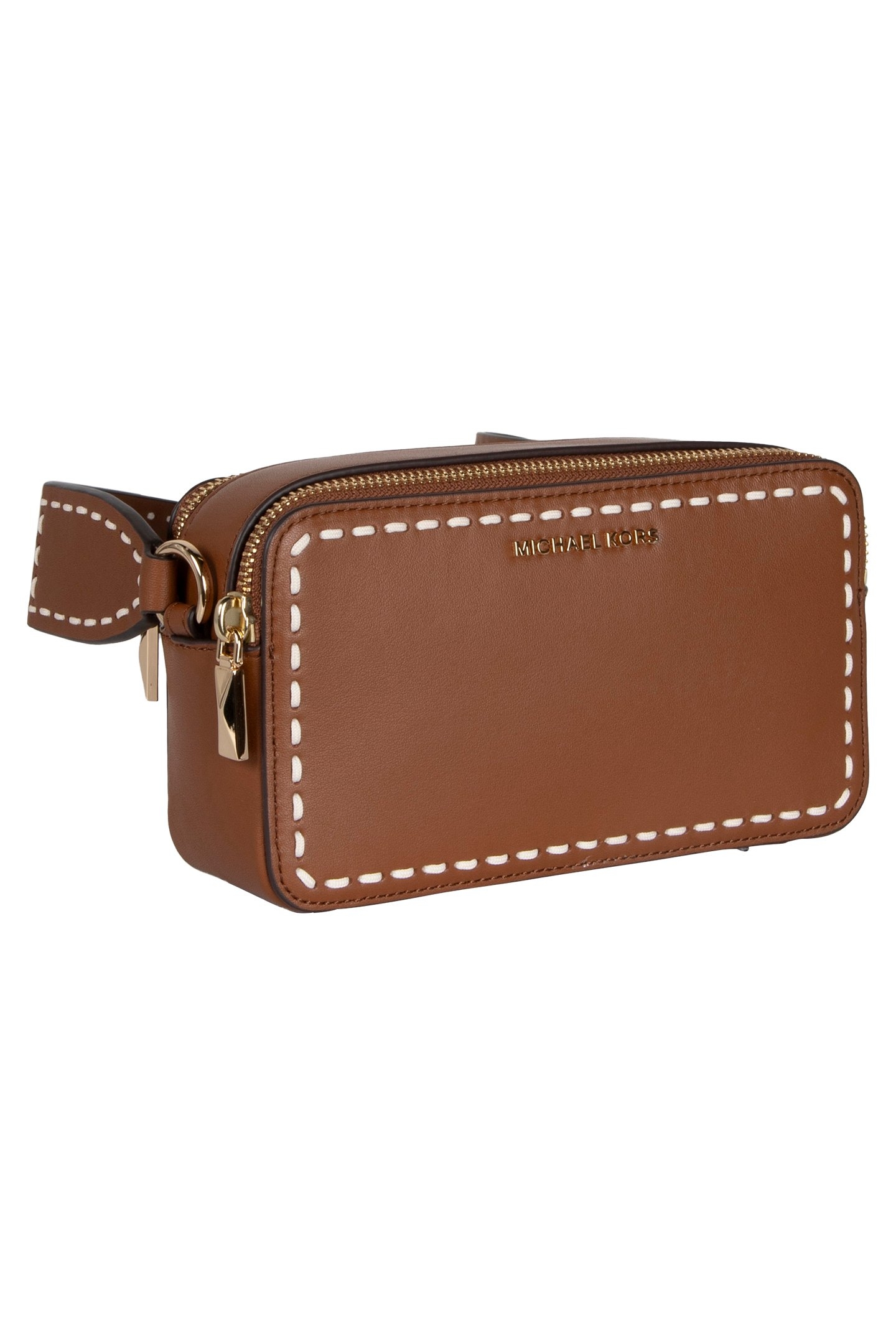 SMALL DOUBLE ZIP CAMERA CHAIN CROSS BODY BAG IN BROWN 4