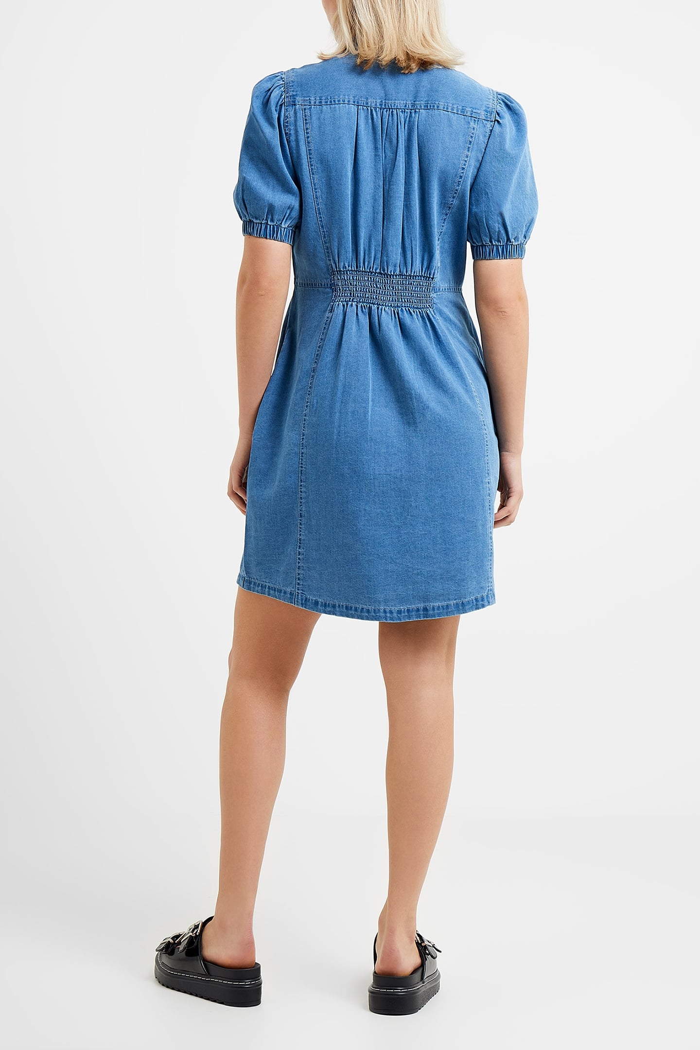 CHAMBRAY PUFF SLEEVE DRESS LIGHT INDIGO 2