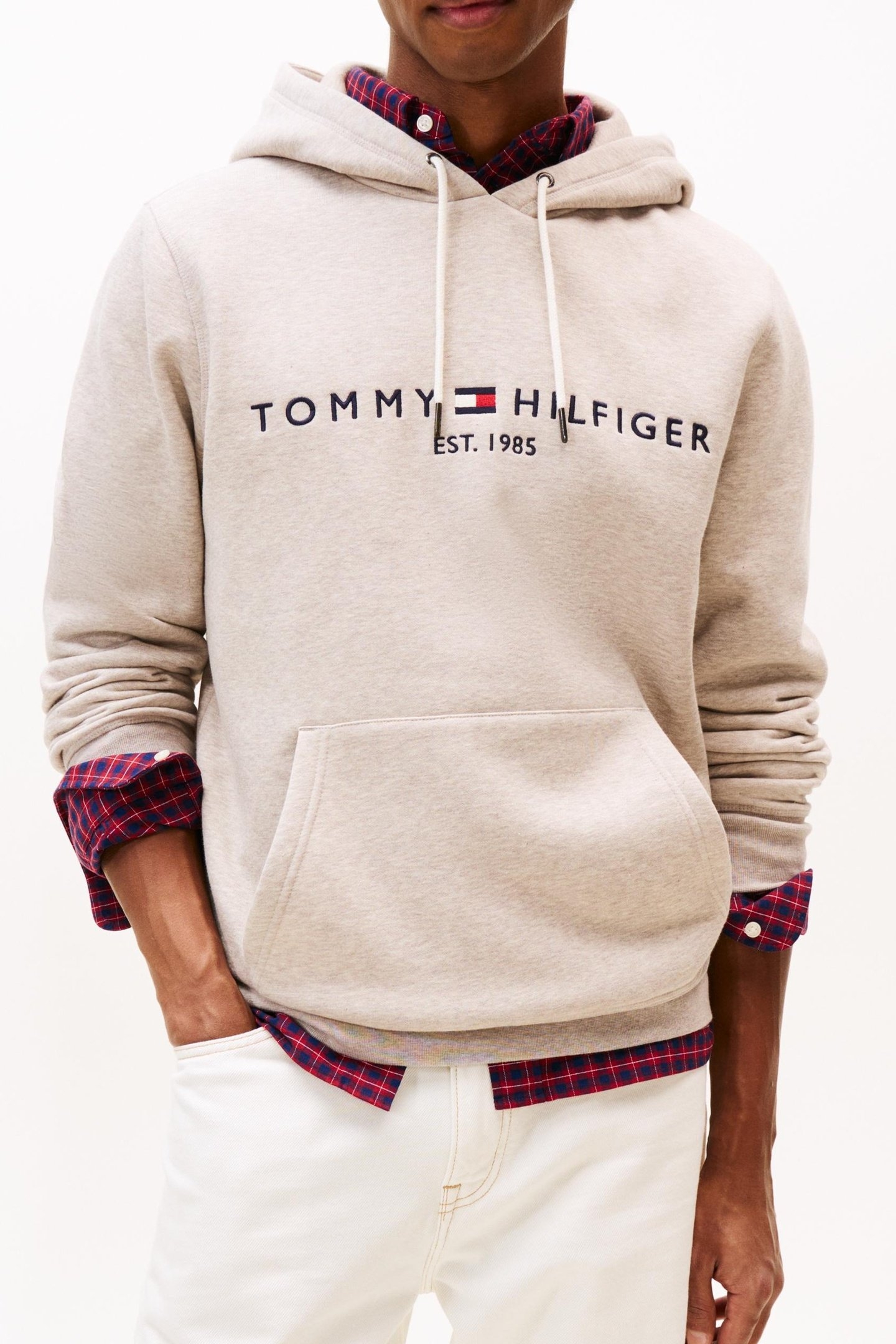 TOMMY LOGO HOODY HEATHERED PEBBLE 1