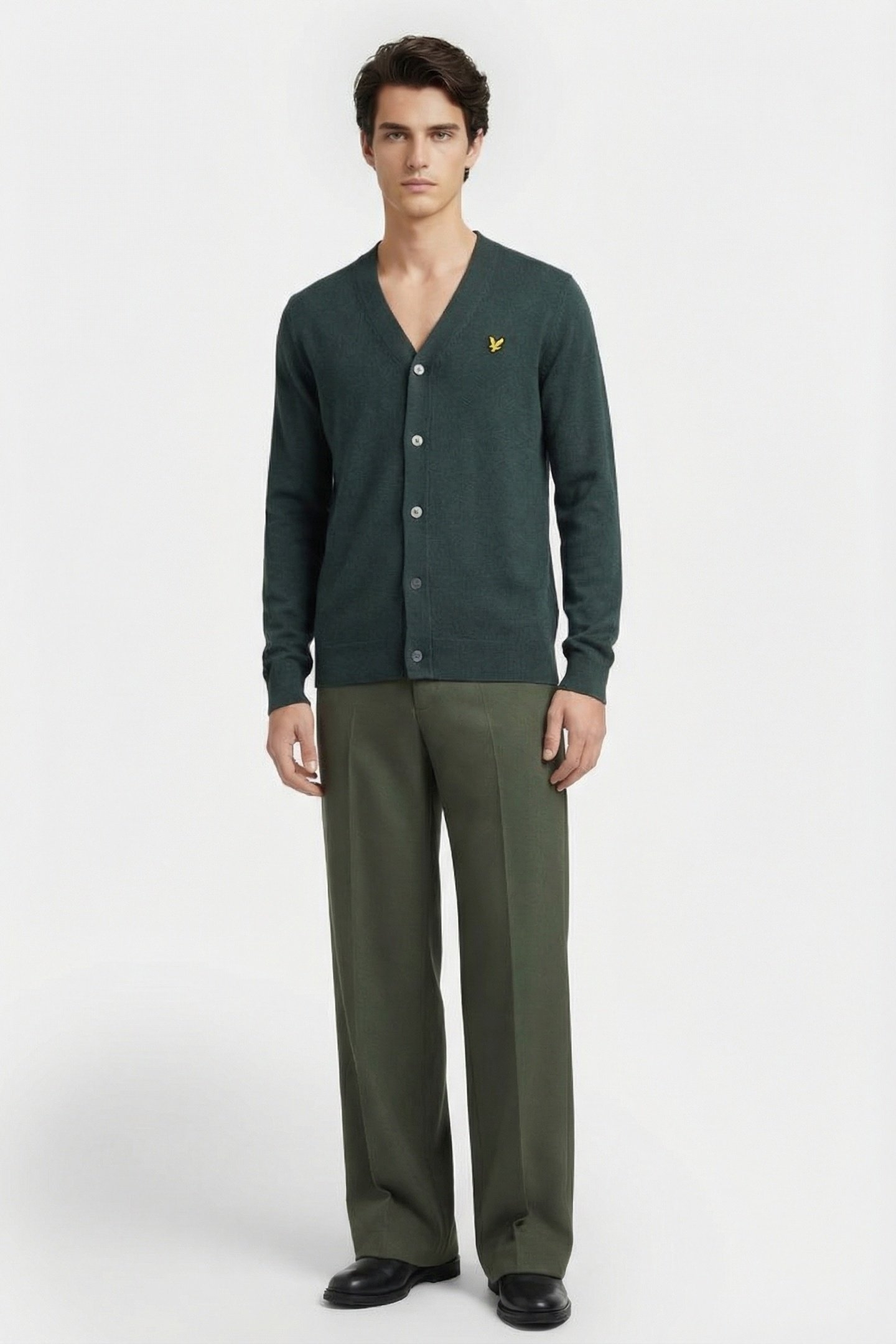 COTTON MERINO V NECK CARDIGAN ARGYLE TEAL 1