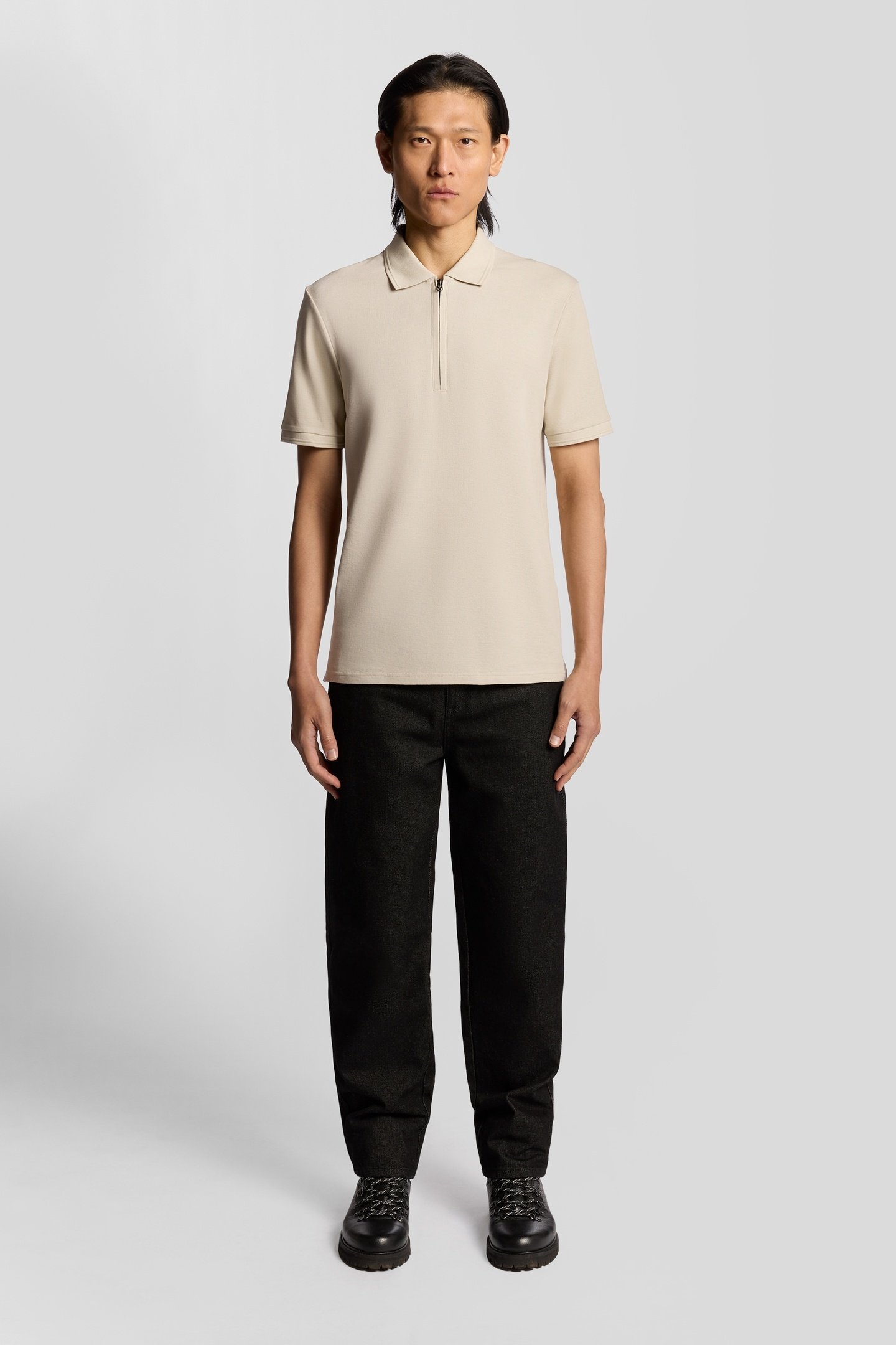 OTTOMAN HALF ZIP POLO SHIRT GREY TAUPE 1