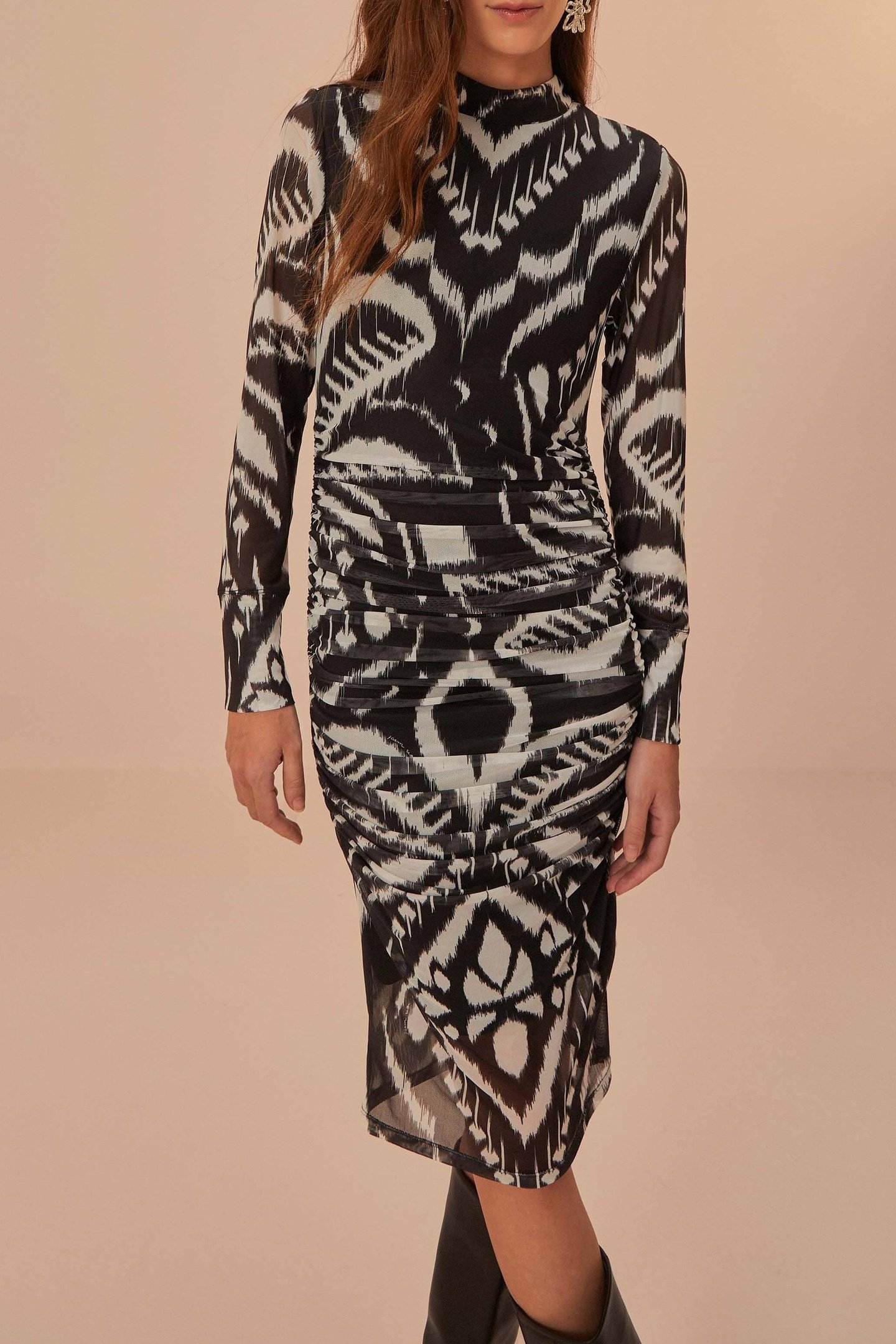 PINEAPPLE IKAT BLACK TULLE MIDI DRESS 1