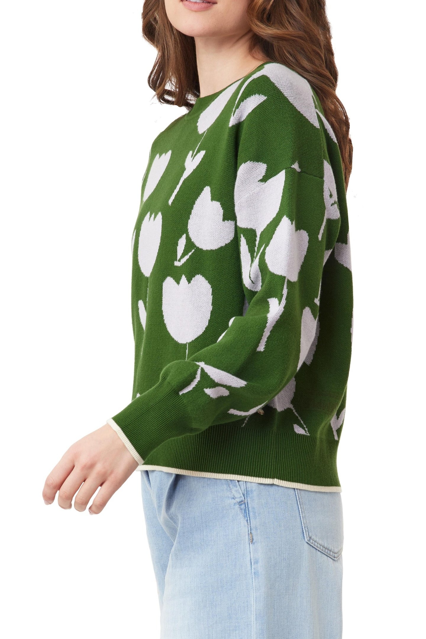 CREW NECK PULLOVER GREEN MOSS TOSSED TULIPS 7