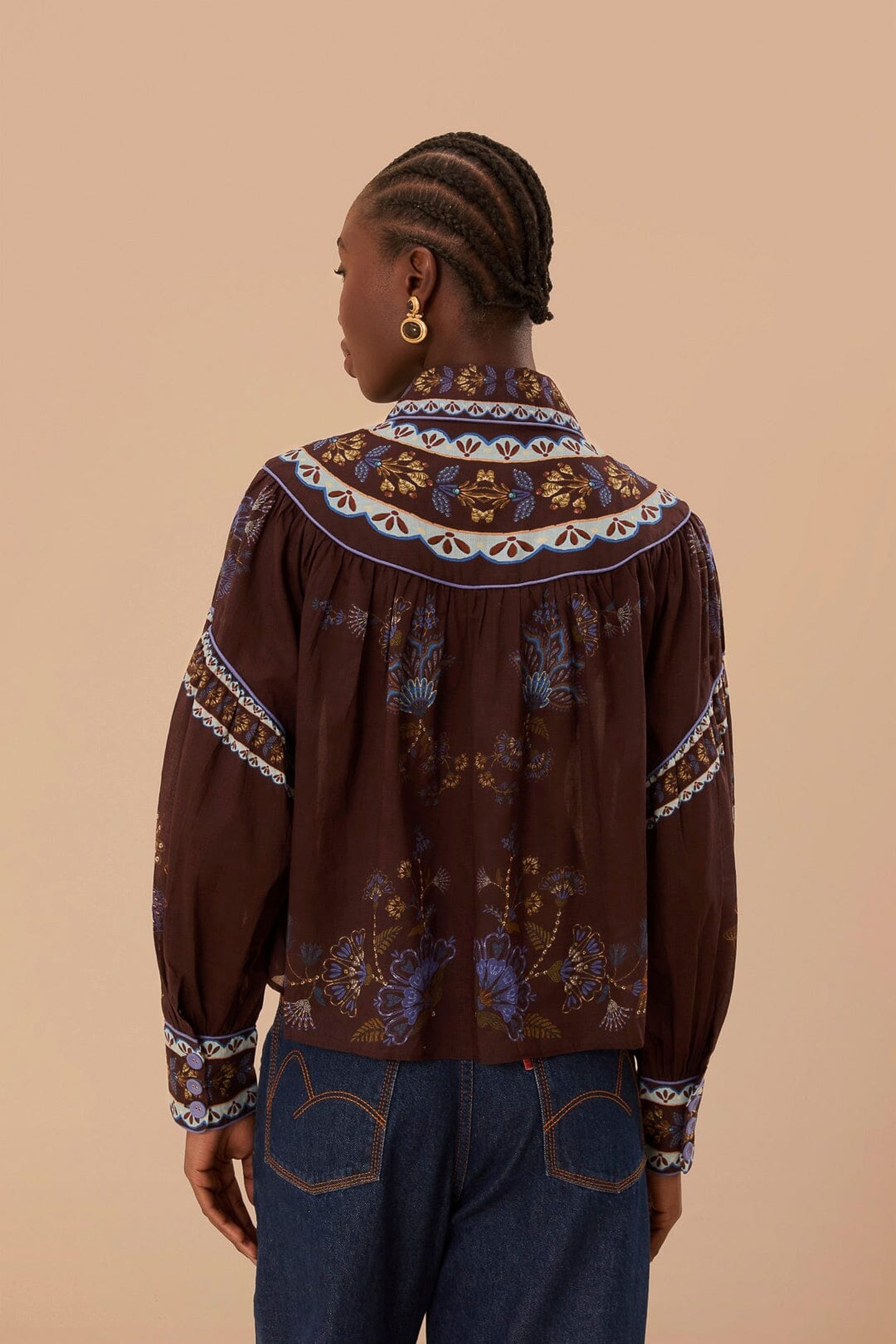 EMBROIDERED GARDEN BROWN BLOUSE 2