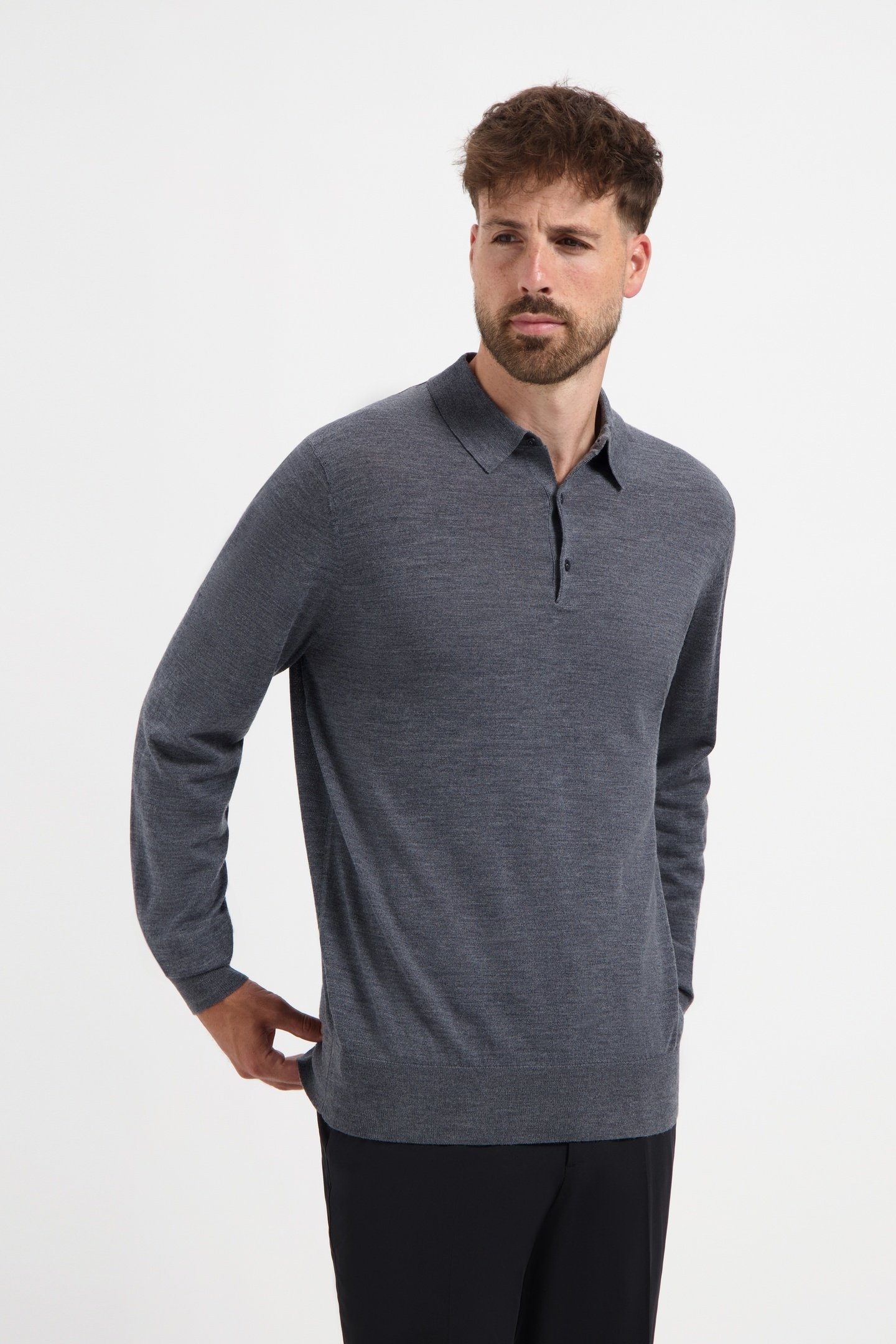 POLO LONG SLEEVE 100% MERINO STORM GREY 1