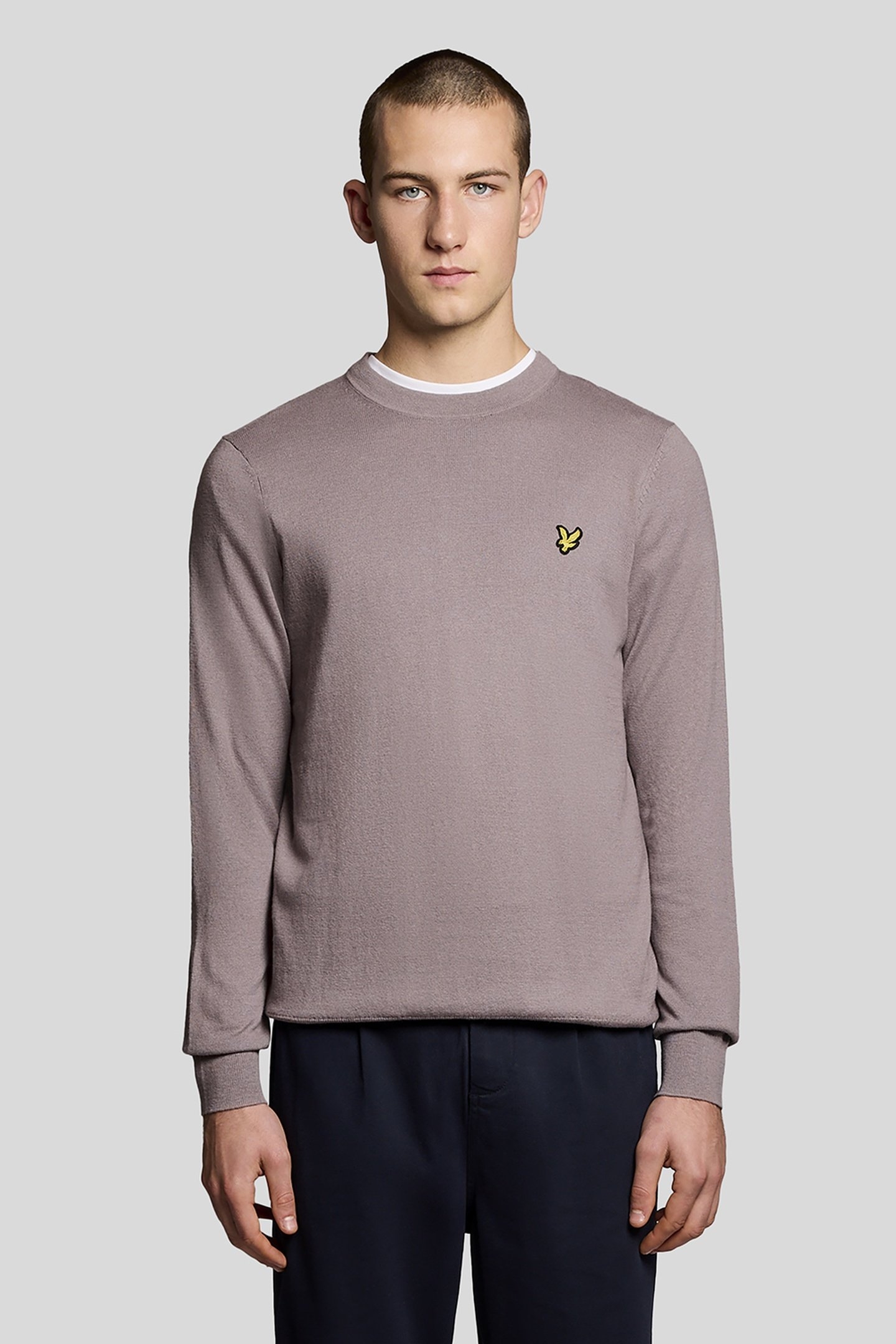 COTTON MERINO CREW NECK JUMPER GULL GREY 2
