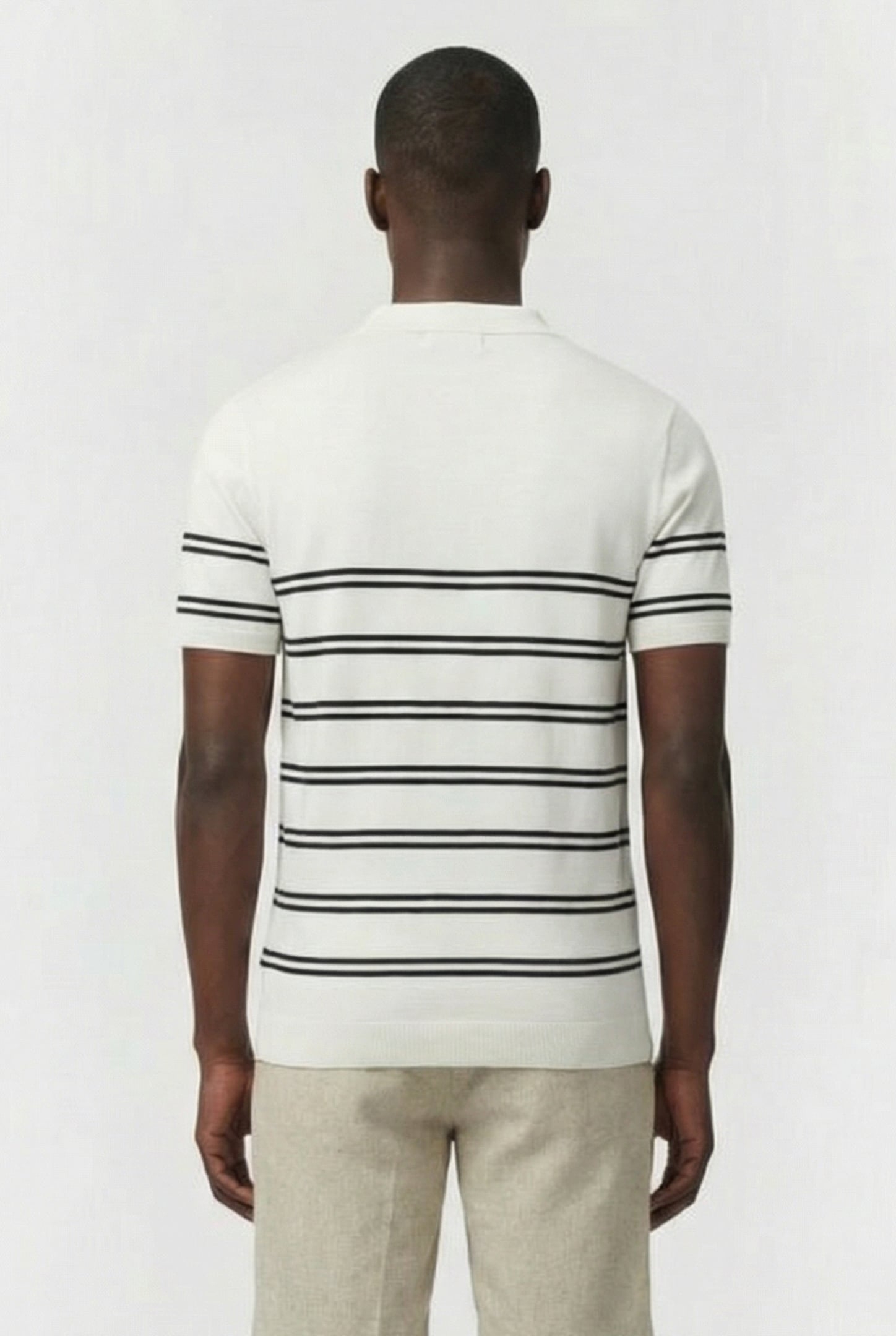 LUX TROPHY STRIPE SHORT SLEEVE ECRU/MARINE 2