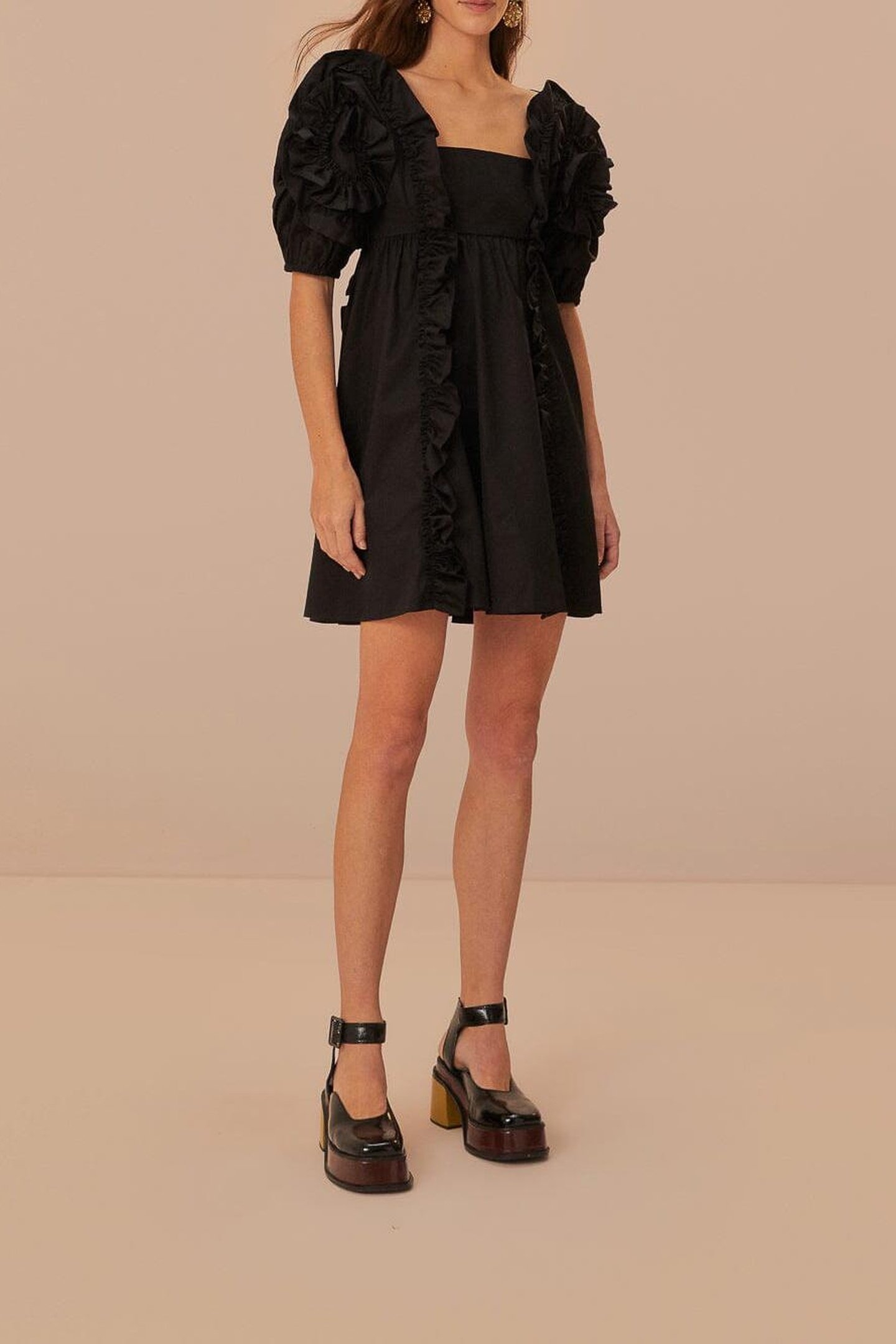 BLACK RUFFLE SHORT SLEEVE MINI DRESS 2