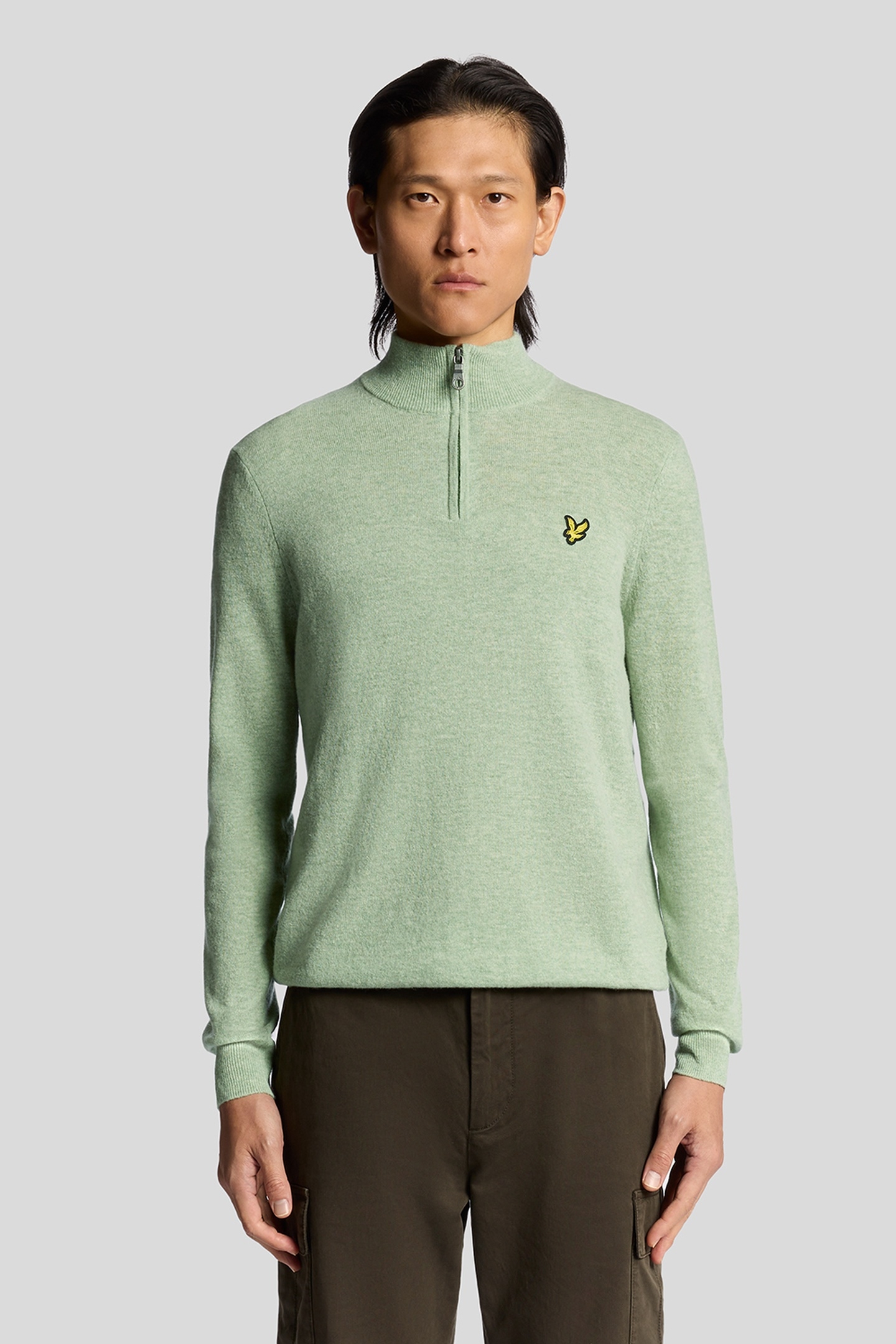 LAMBSWOOL BLEND QUARTER ZIP JUMPER COLD MINT MARL 2