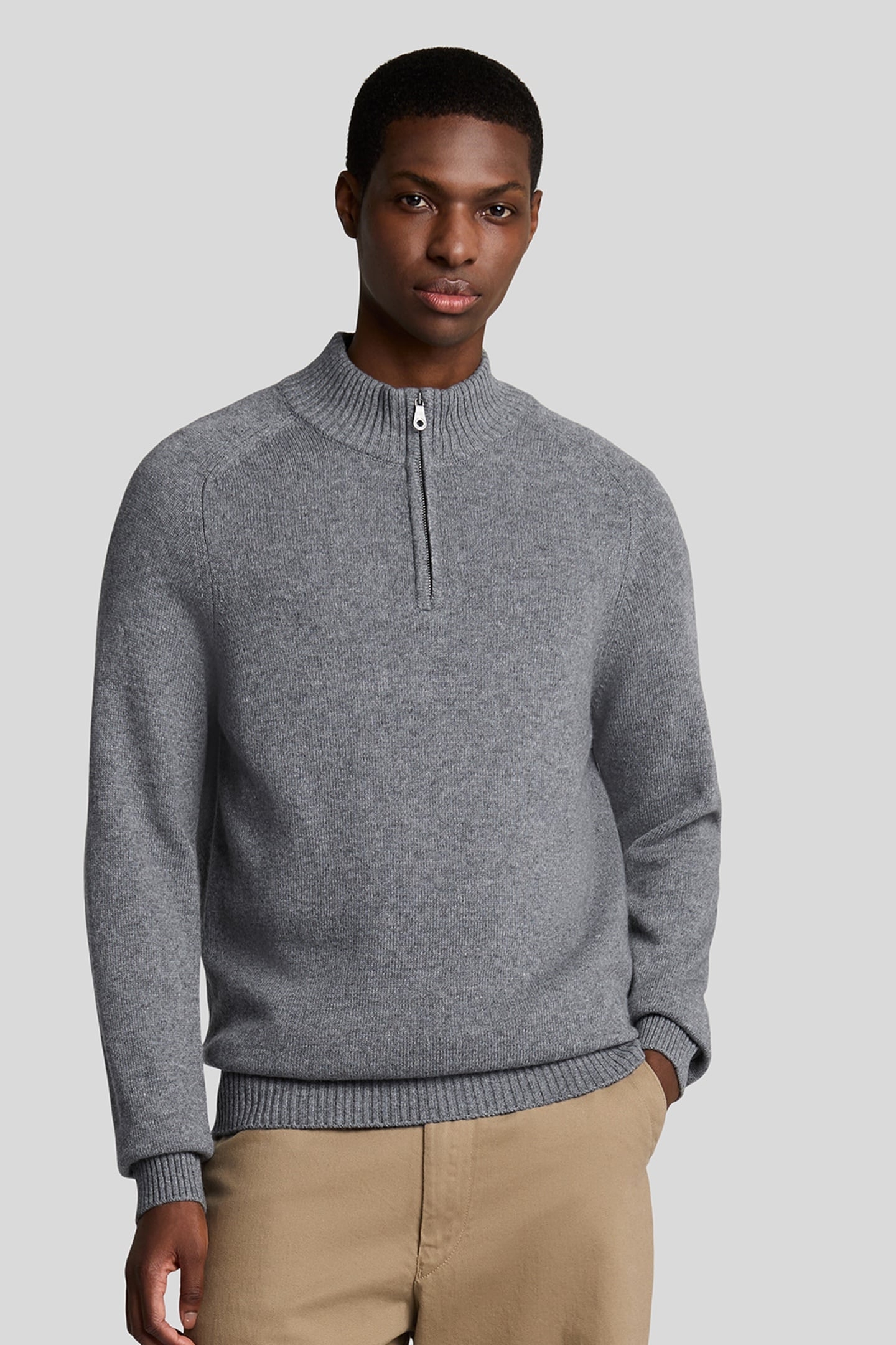 SADDLE SLEEVE QUARTER ZIP JUMPER GREY HEATHER 2