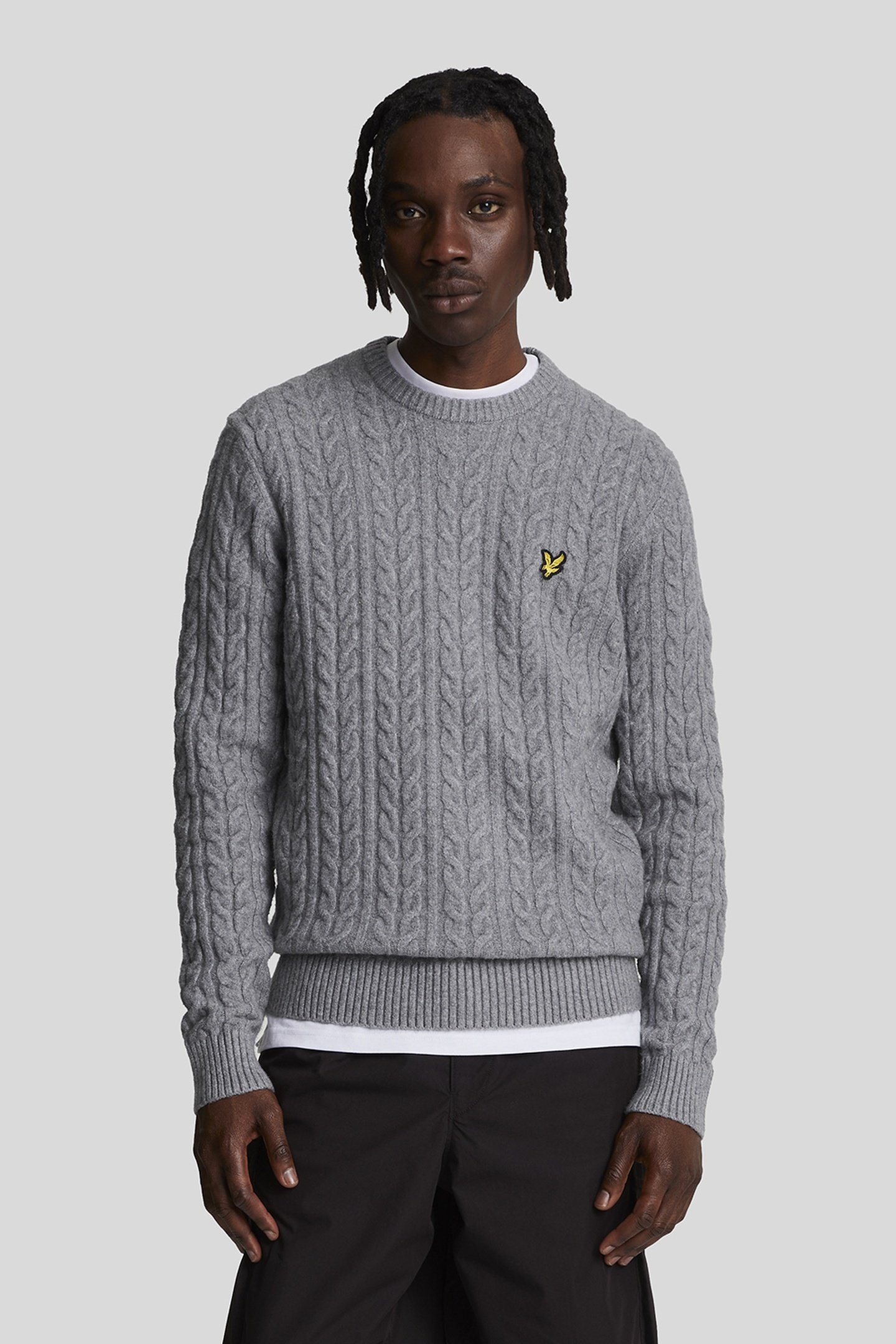 CABLE CREW NECK JUMPER MID GREY MARL 1