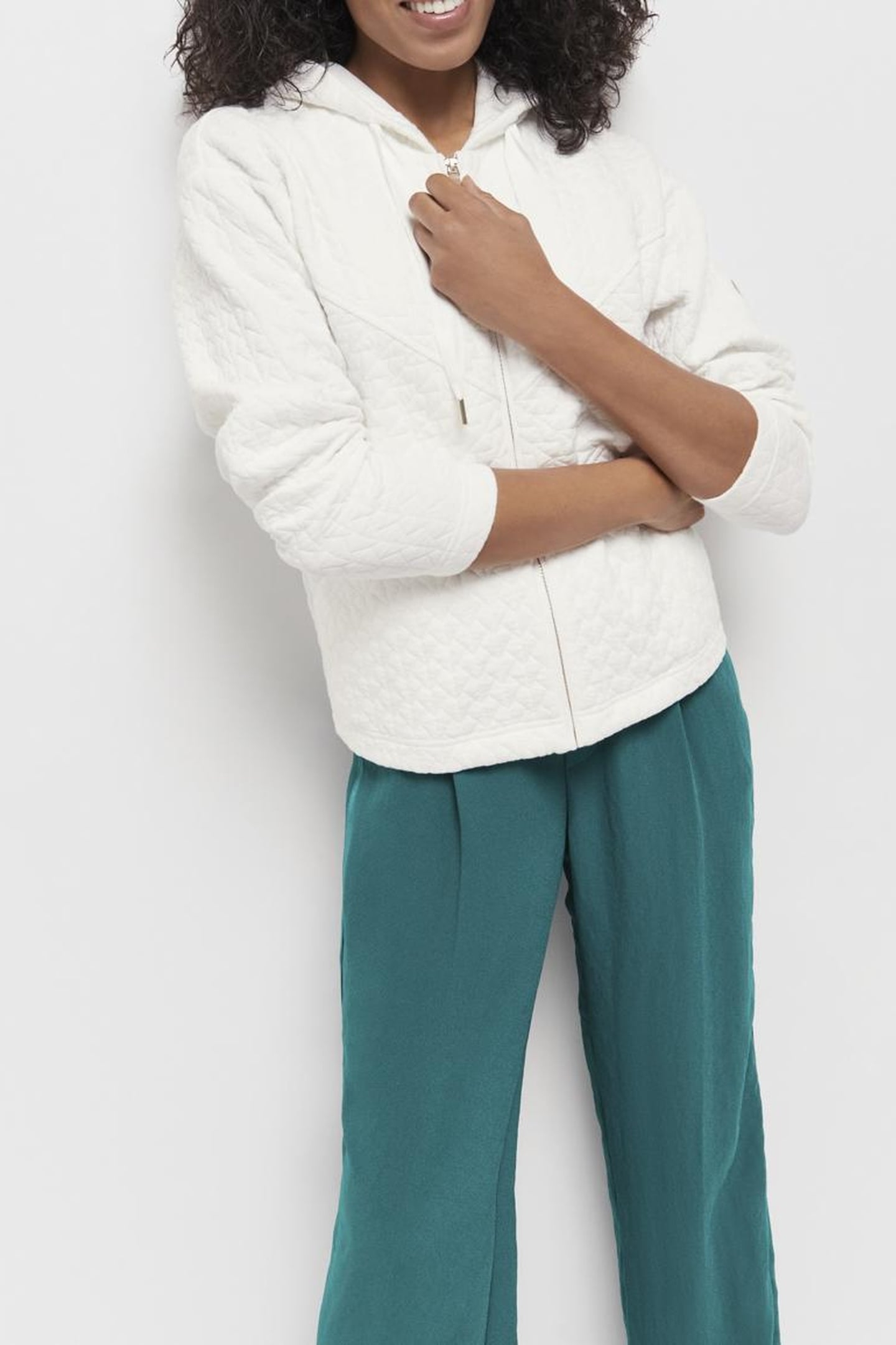 MARGIT - ECRU FANCY KNIT ZIPPED CARDIGAN 3