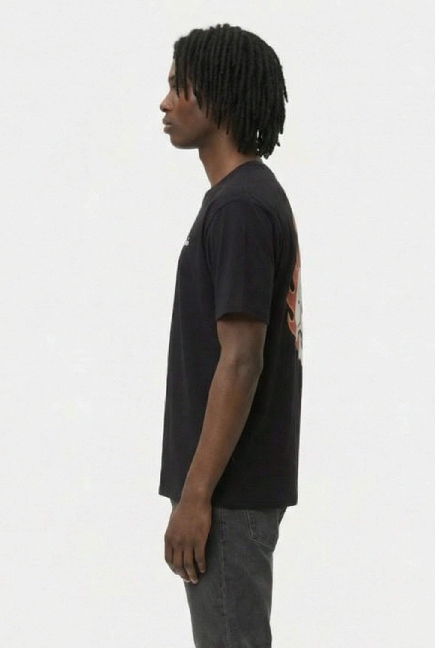 FLAMING SKULL WASHED SS TEE BLACK 3