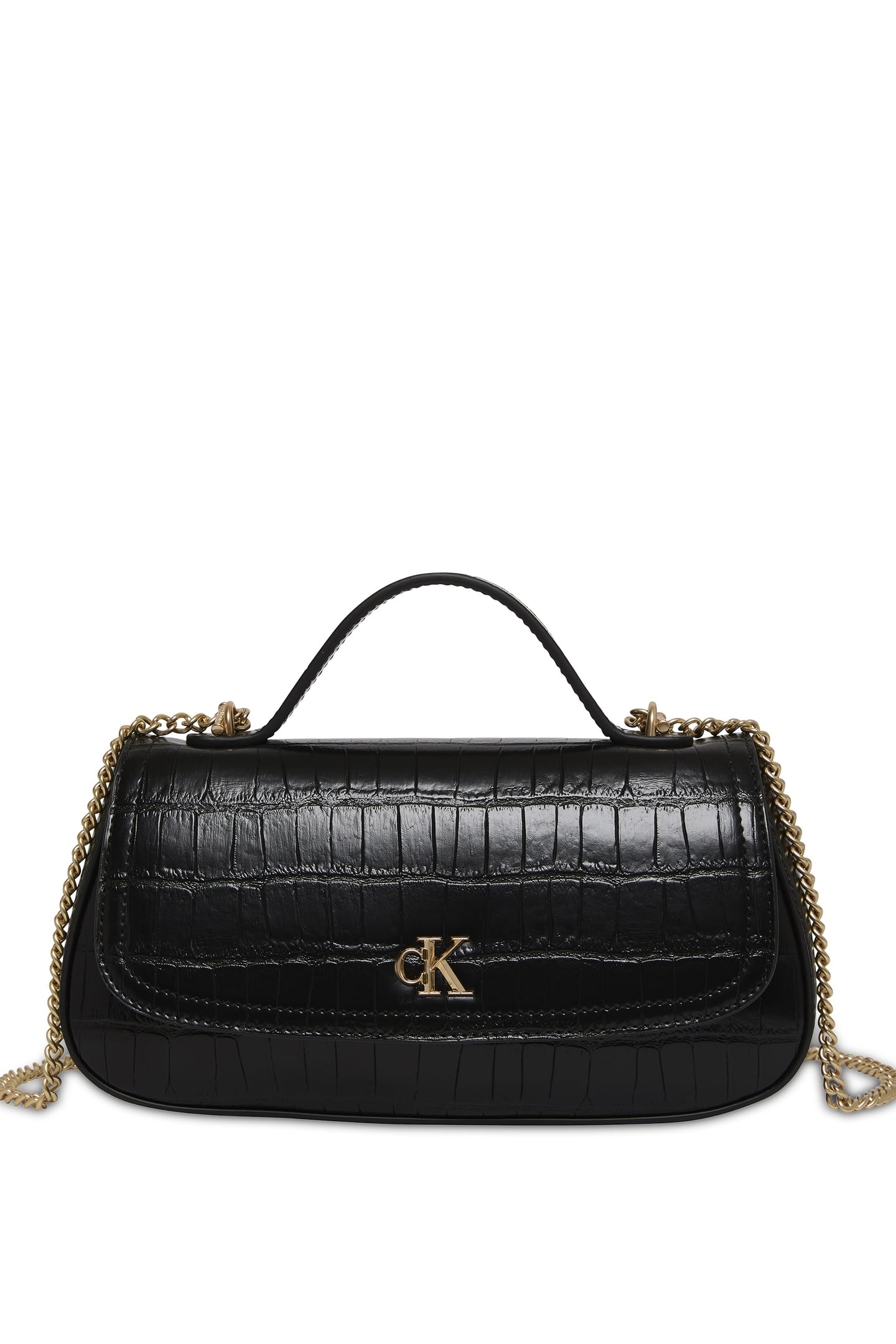 CK CROC TOP HANDLE CROSSBODY BLACK/LIGHT GOLD 2