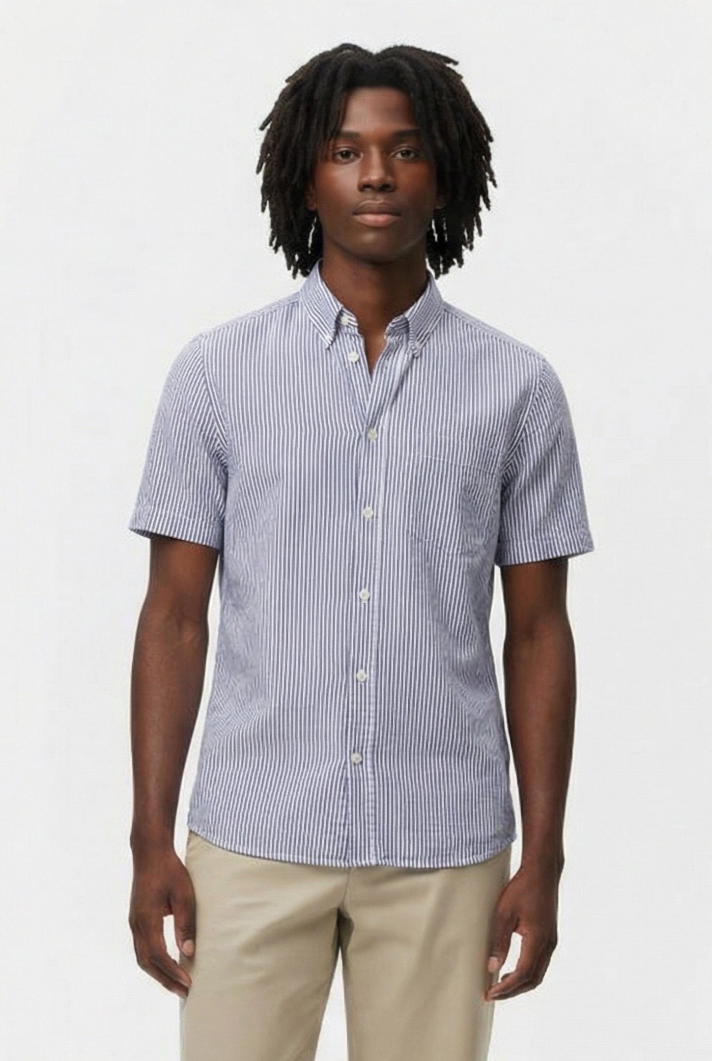 SEERSUCKER POCKET STRIPE SHORT SLEEVE SHIRT MARINE 1