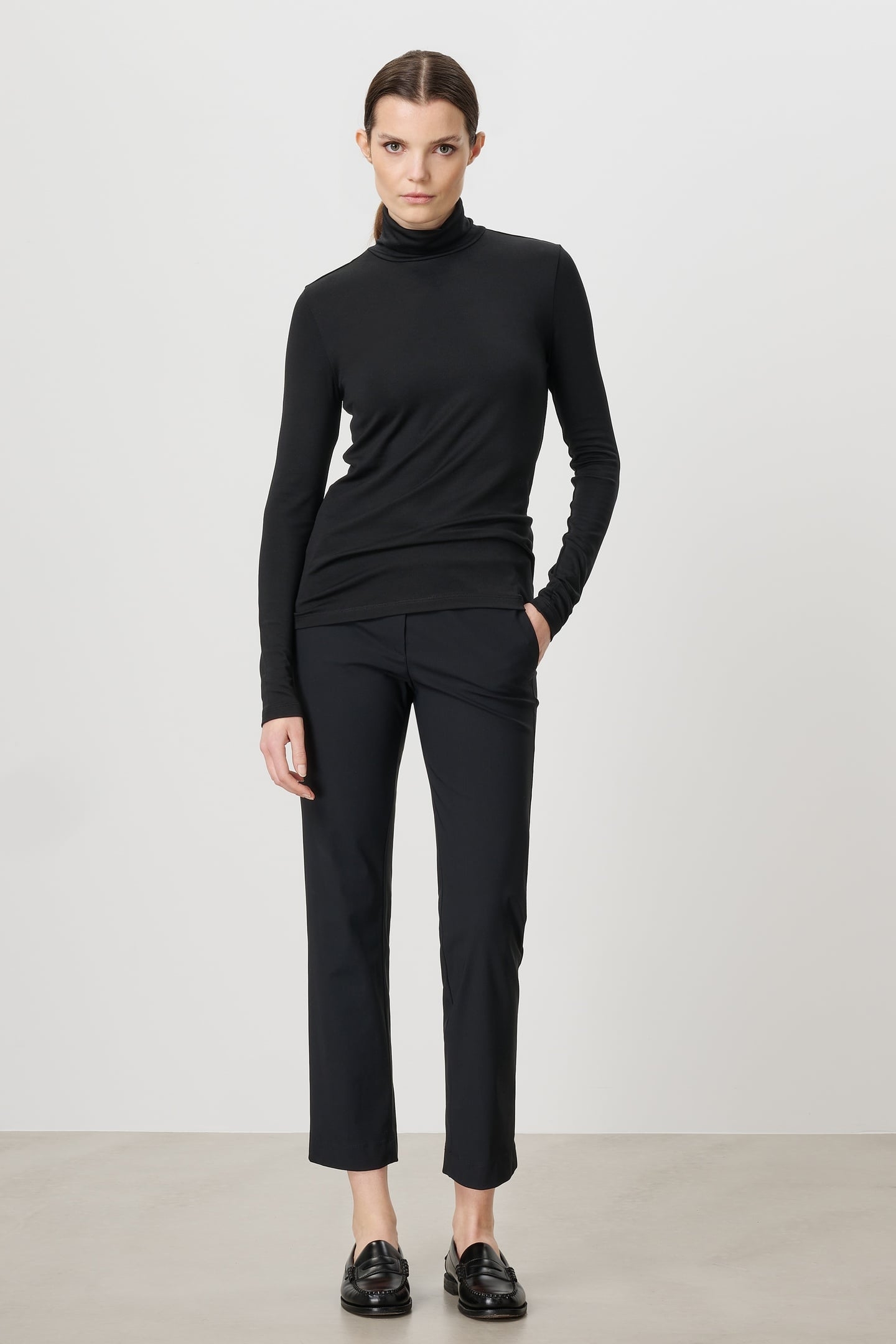 TENCEL ROLL NECK TOP BLACK 3