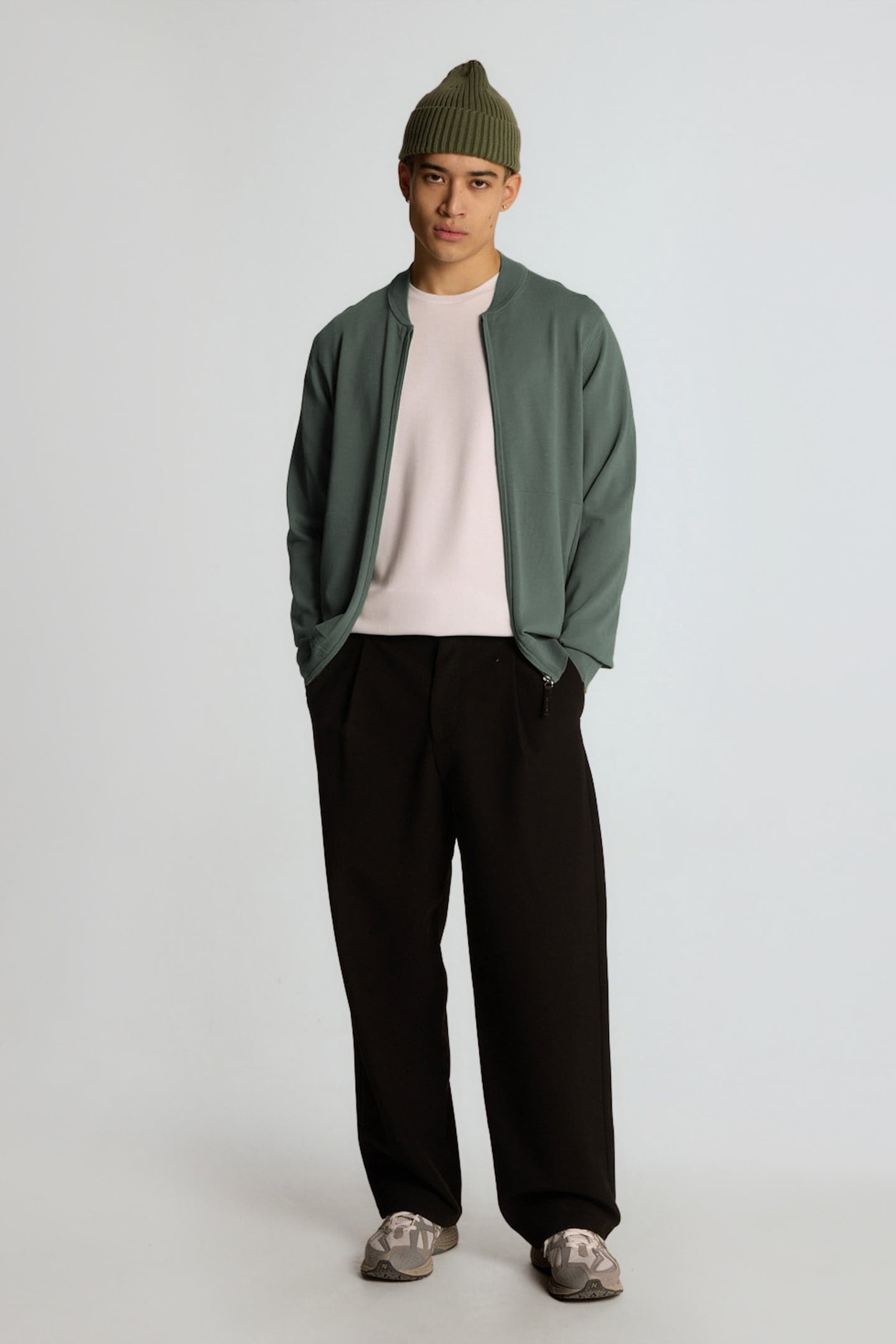 CARGO BOMBER COLLAR CARDIGAN WASHED SEAWEED 1