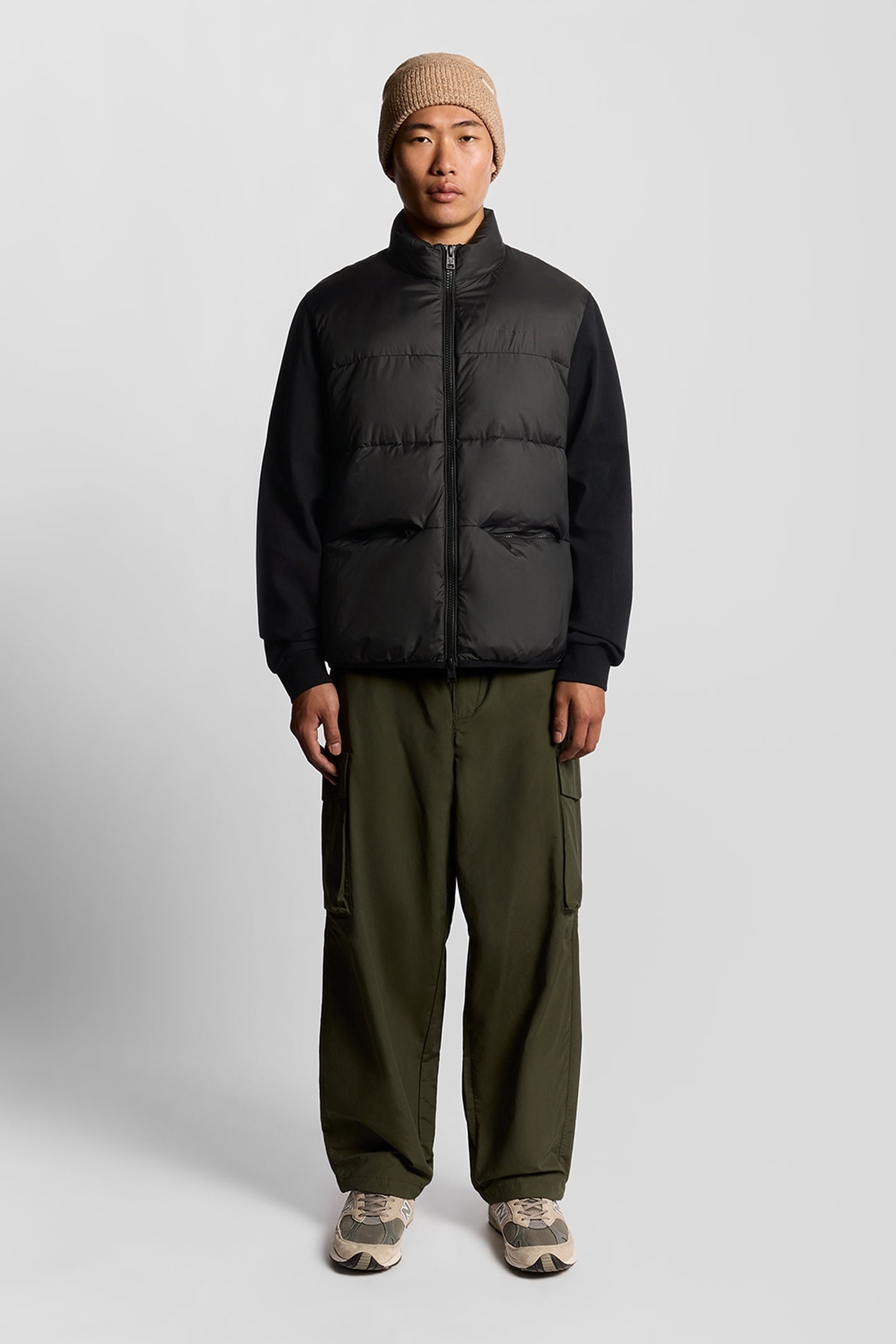 FUNNEL NECK HYBRID ZIP THROUGH JUMPER JET BLACK 2