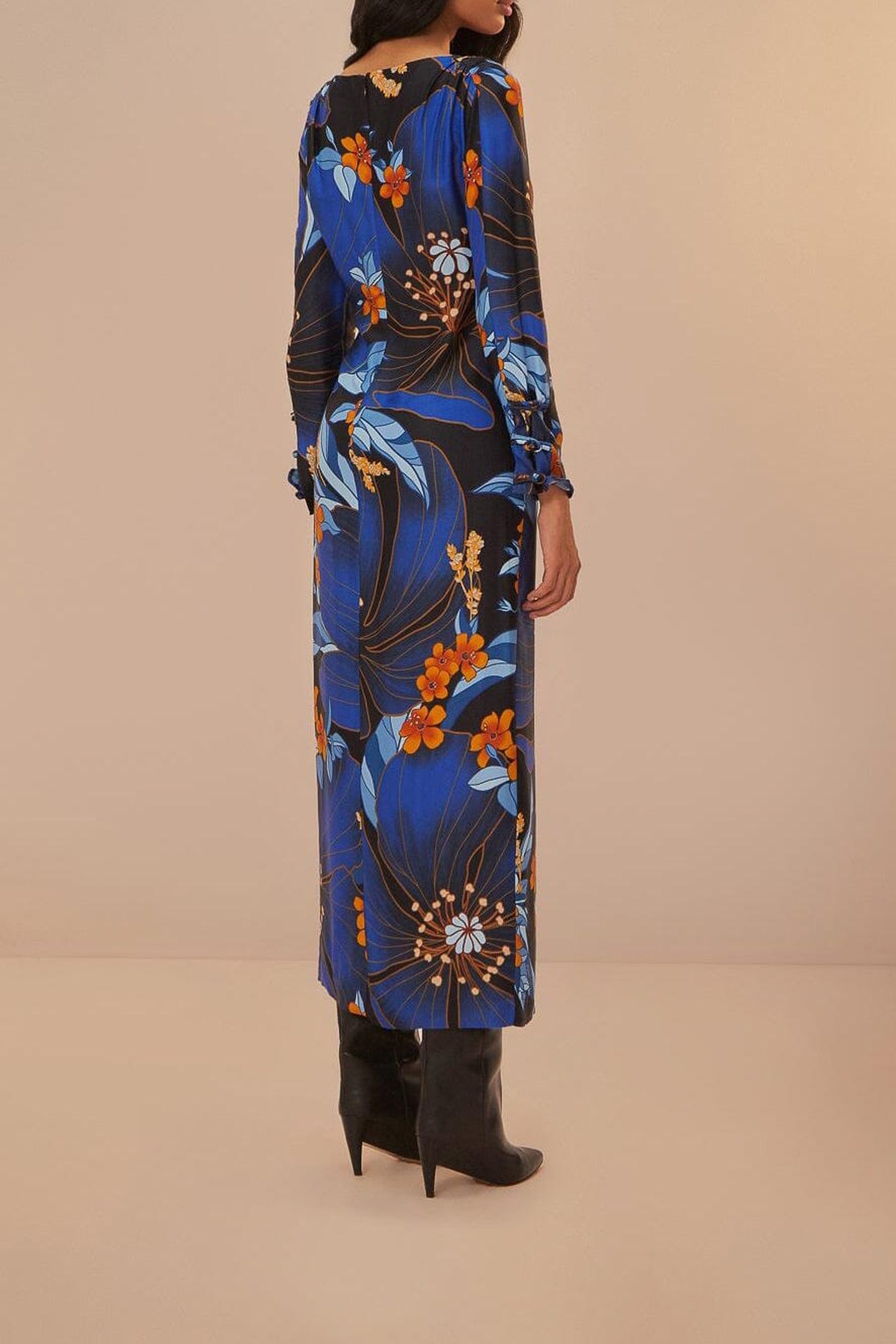 PIETRA FLORAL BLACK LONG SLEEVE MIDI DRESS 3