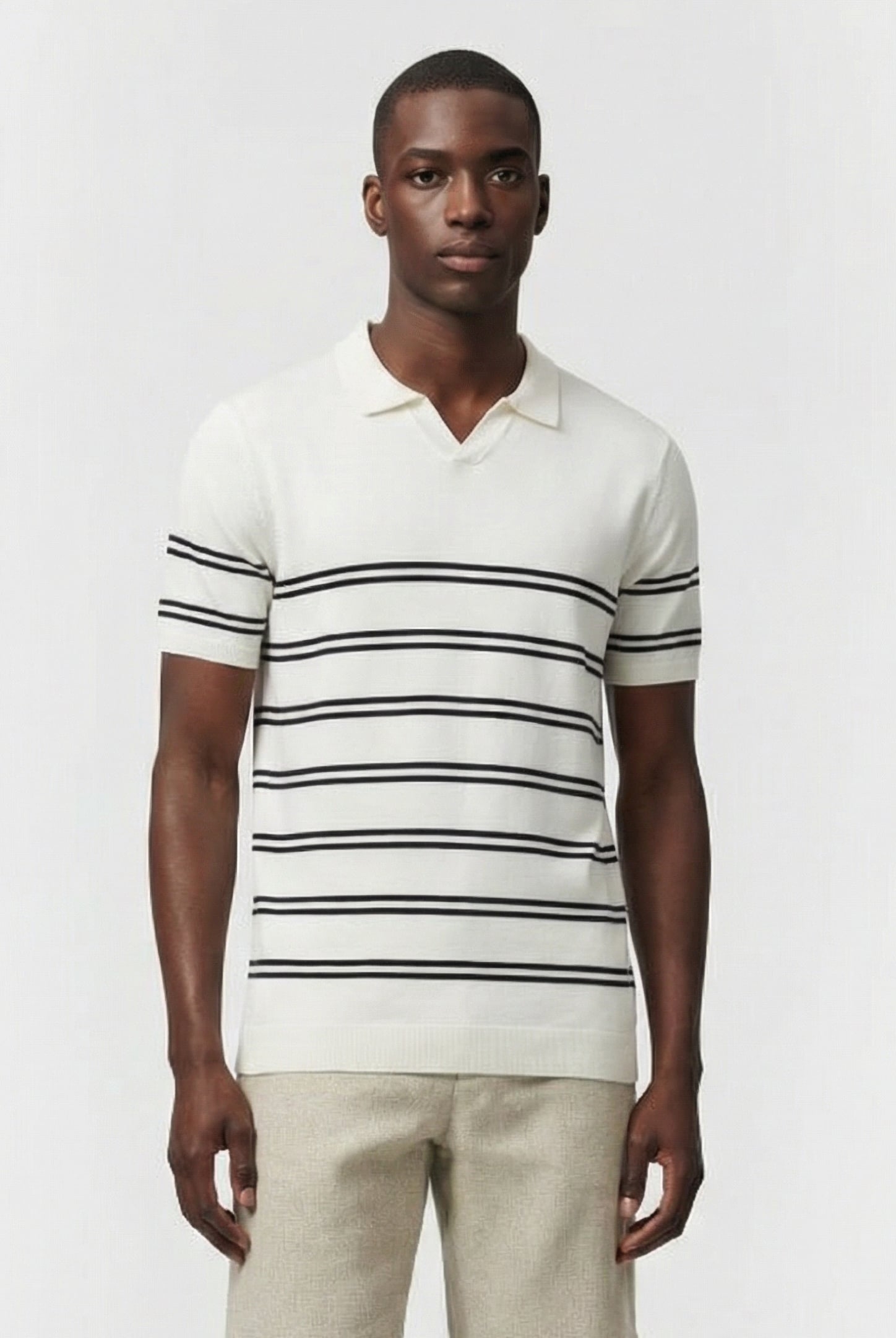 LUX TROPHY STRIPE SHORT SLEEVE ECRU/MARINE 1
