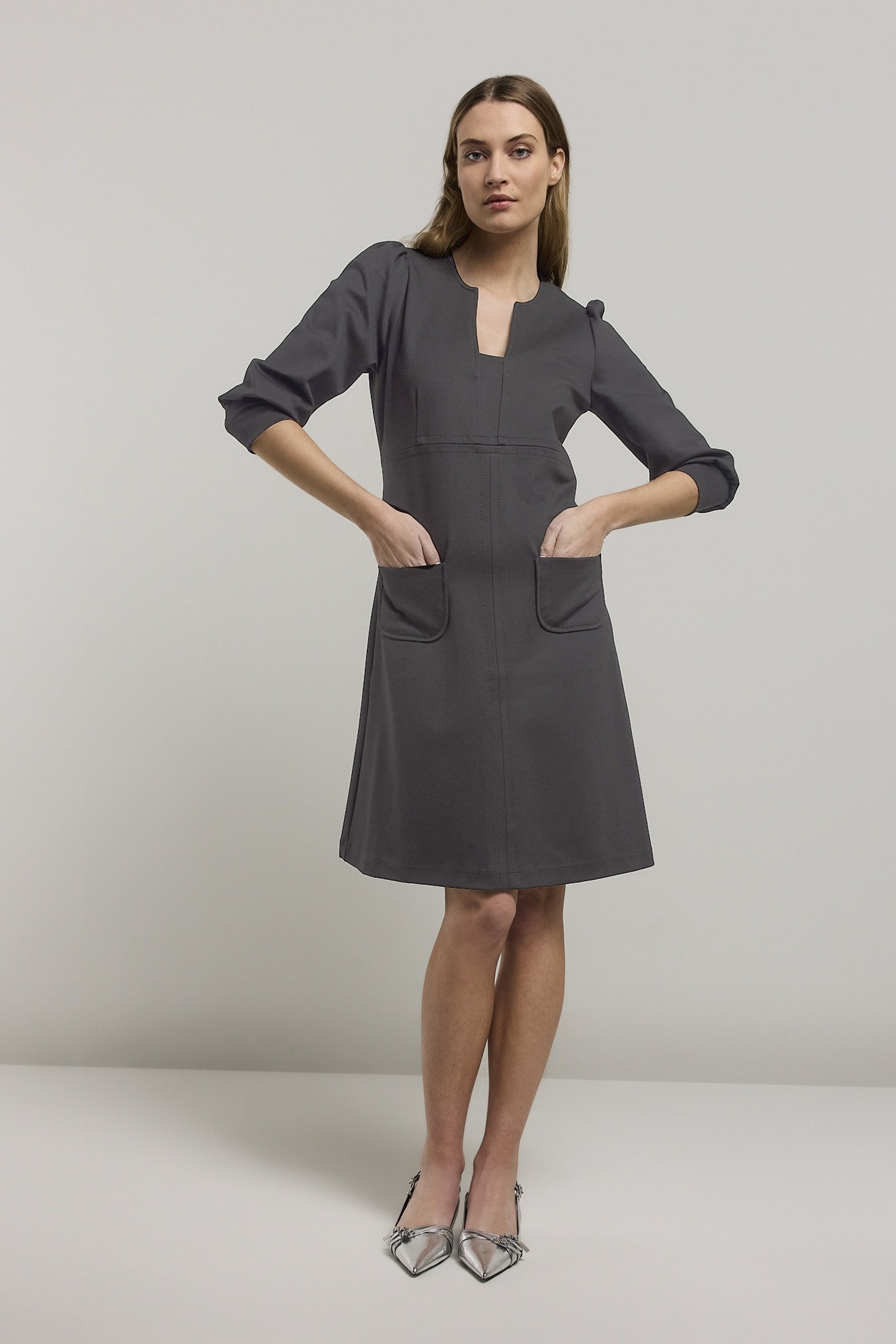 DRESS WITH POCKETS PUNTO MILANO MID GREY 1