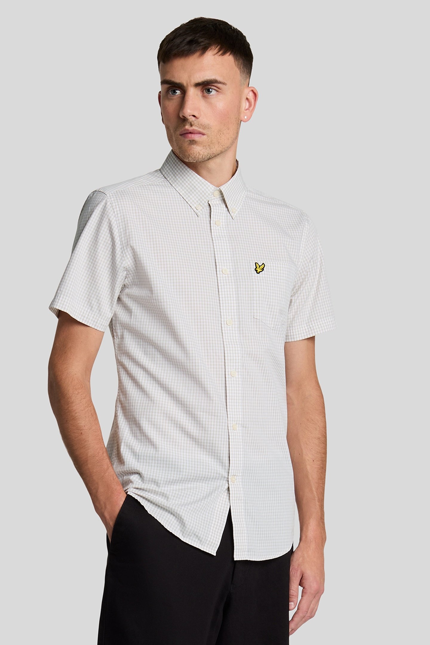 SHORT SLEEVE SLIM FIT GINGHAM SHIRT COVE/WHITE 2