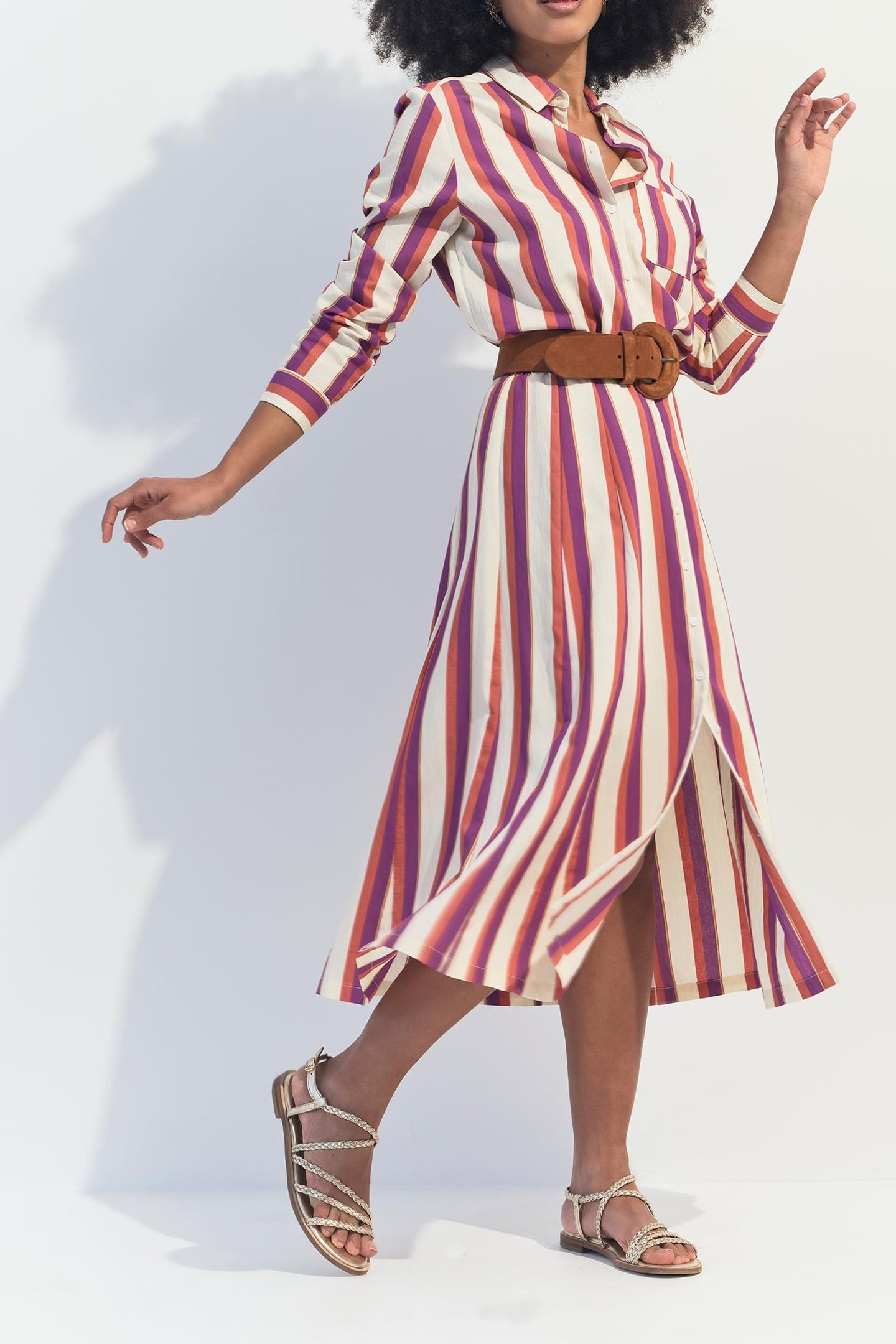 CHRISTA - ECRU SHIRT WITH COLOURED STRIPES 1