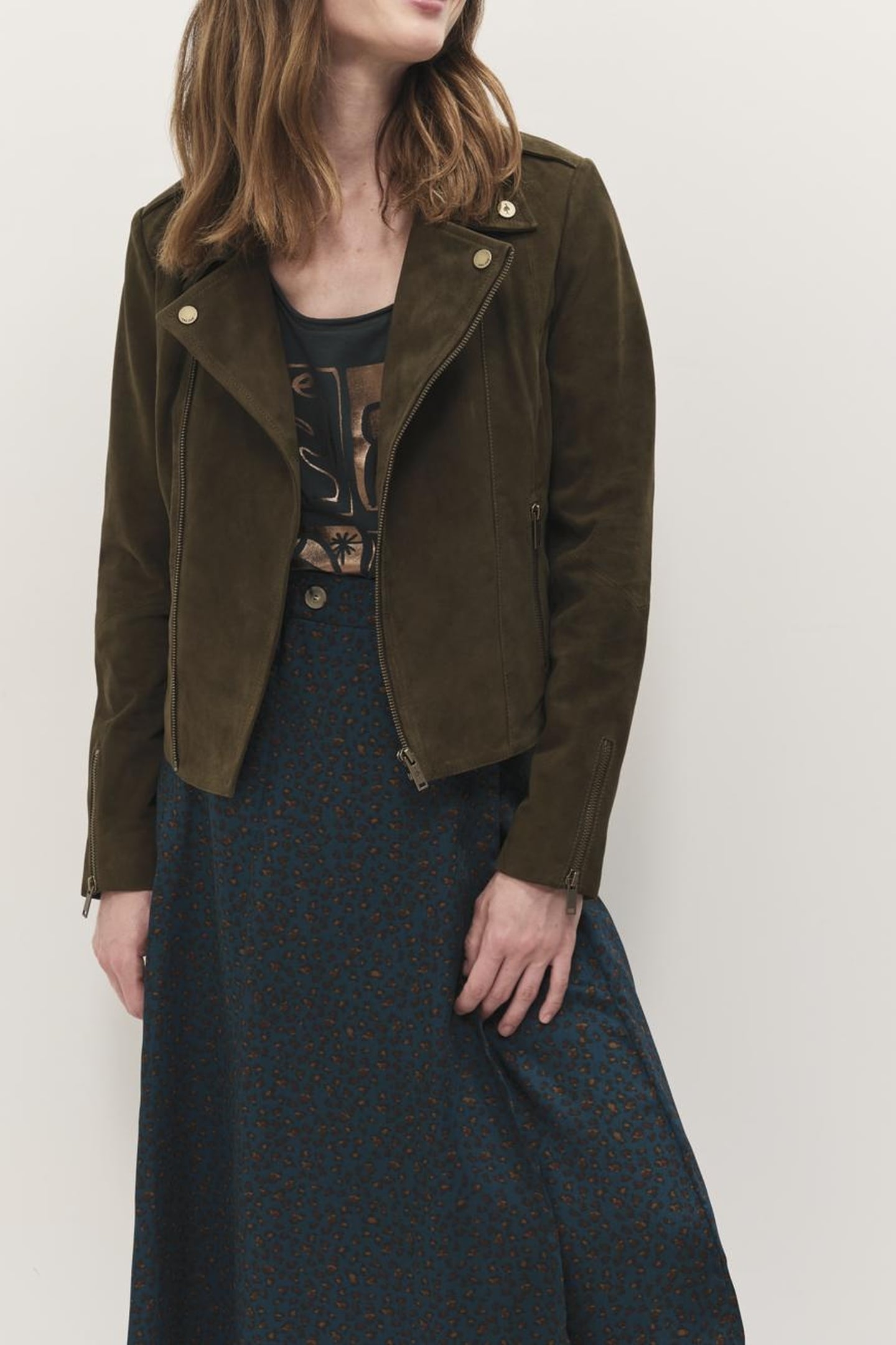 DEAN - KHAKI SUEDE BIKER JACKET 1