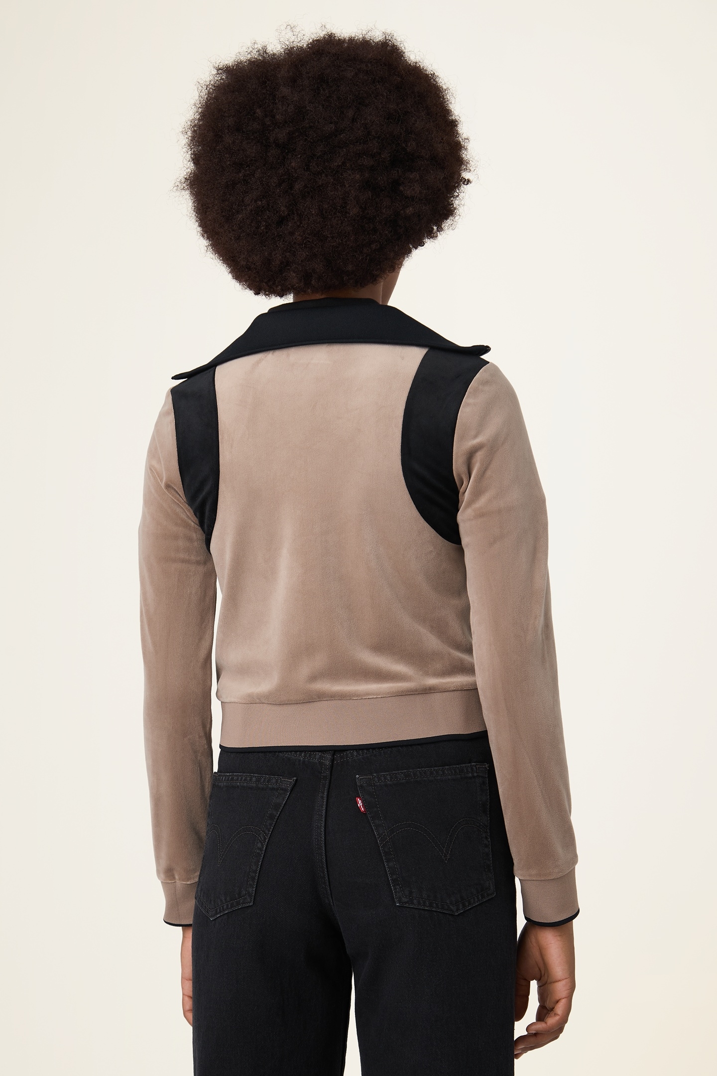 ADRIANO SLIM VELOUR TRACK JACKET TAUPE GRAY-BLACK 3