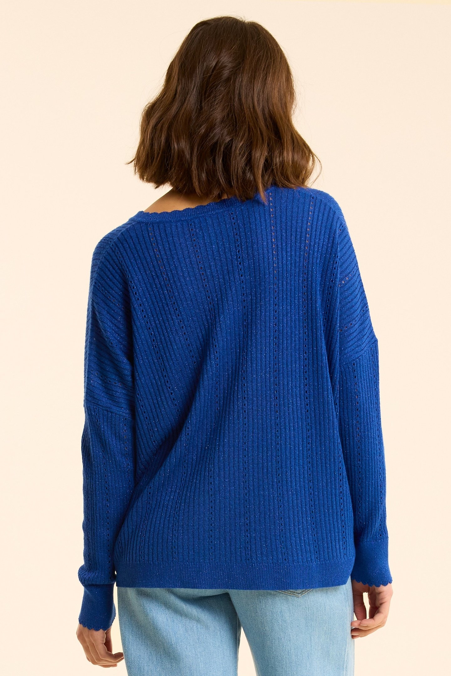 BLUE LUREX OPENWORK RIBBED KNIT SWEATER INDIGO 2