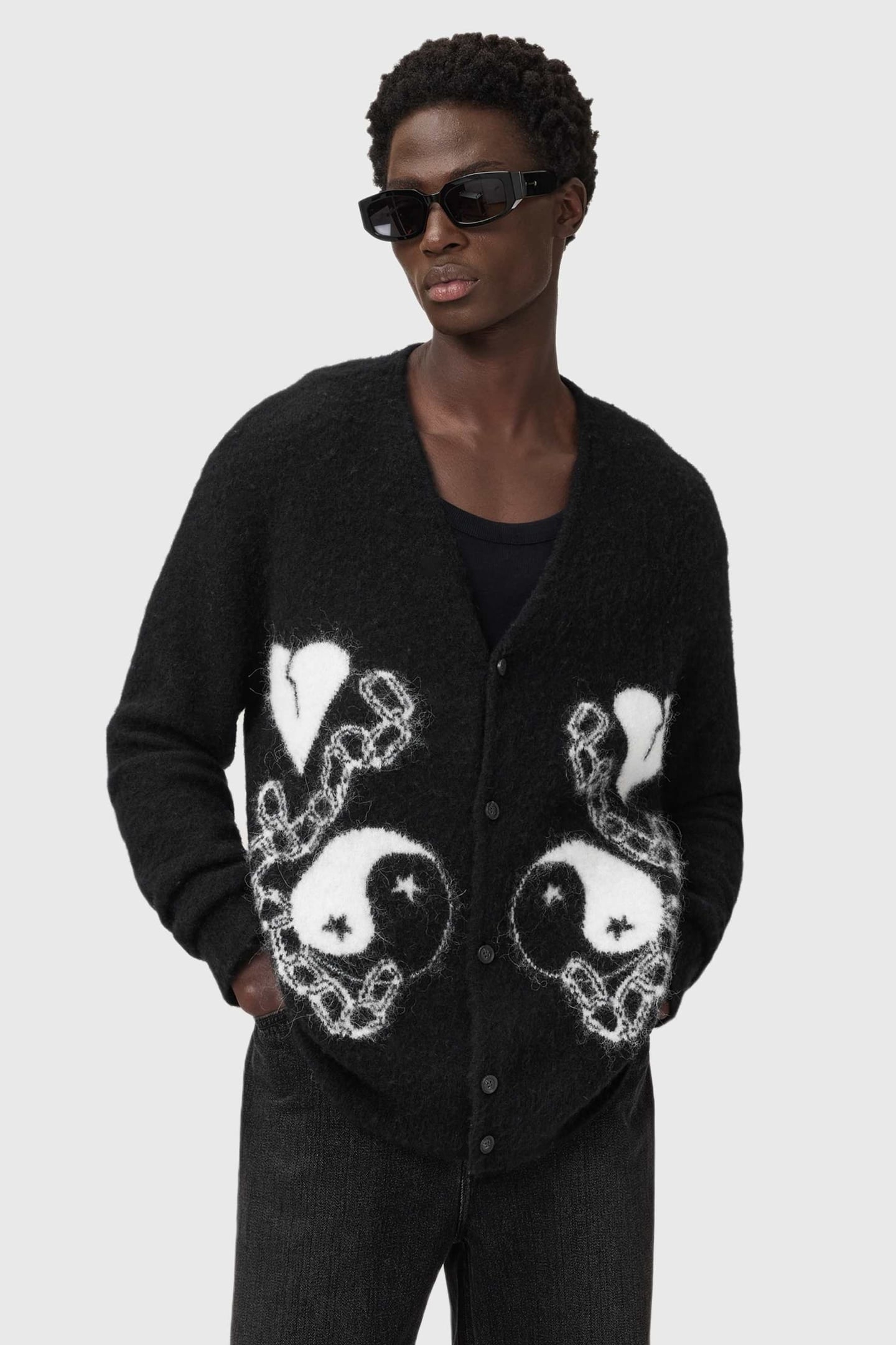 REFLECTION CARDIGAN BLACK/CHALK WHITE 4