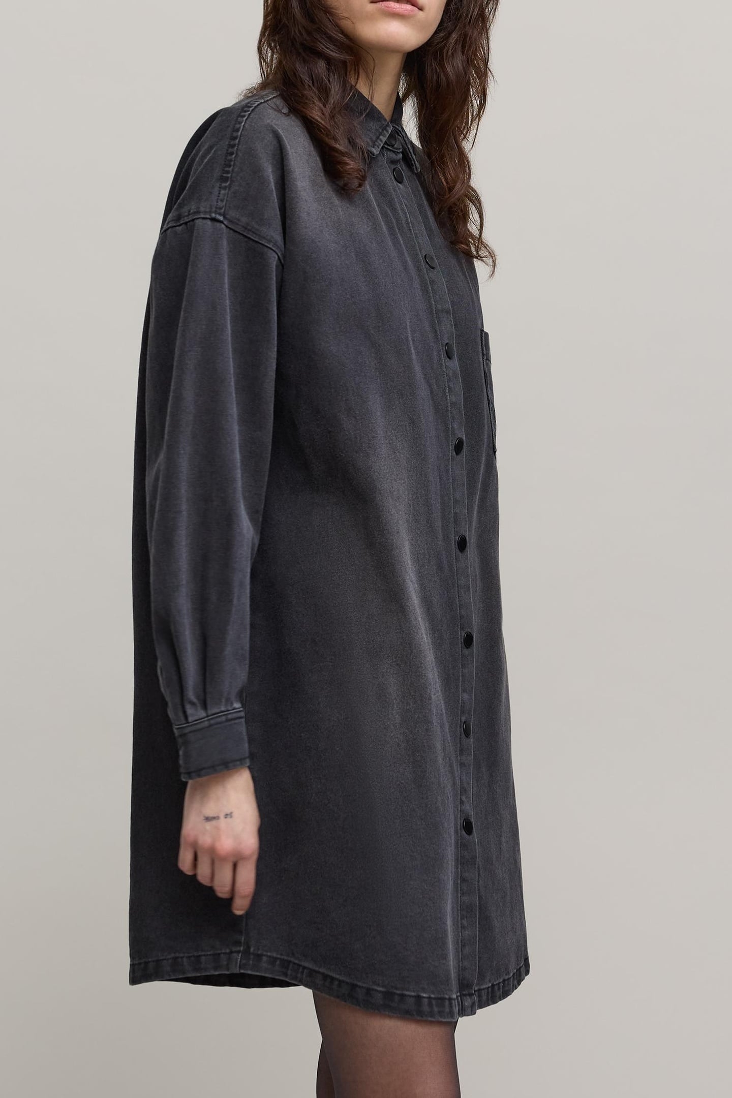 BLACK HERRINGBONE PRINT DENIM SHIRT DRESS WOMEN 5