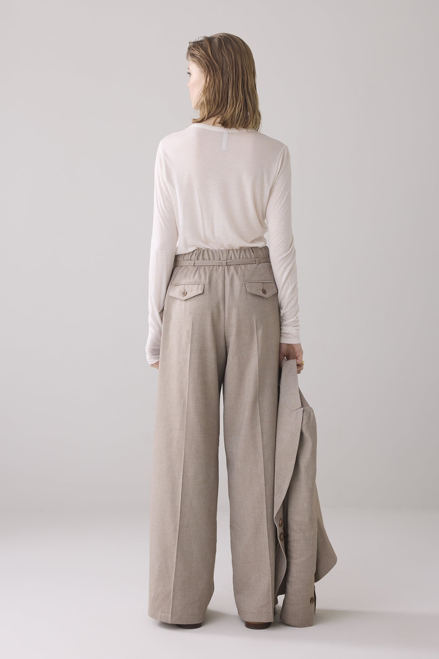 TROUSERS WIDE LINEN BLEND TWILL KHAKI 3