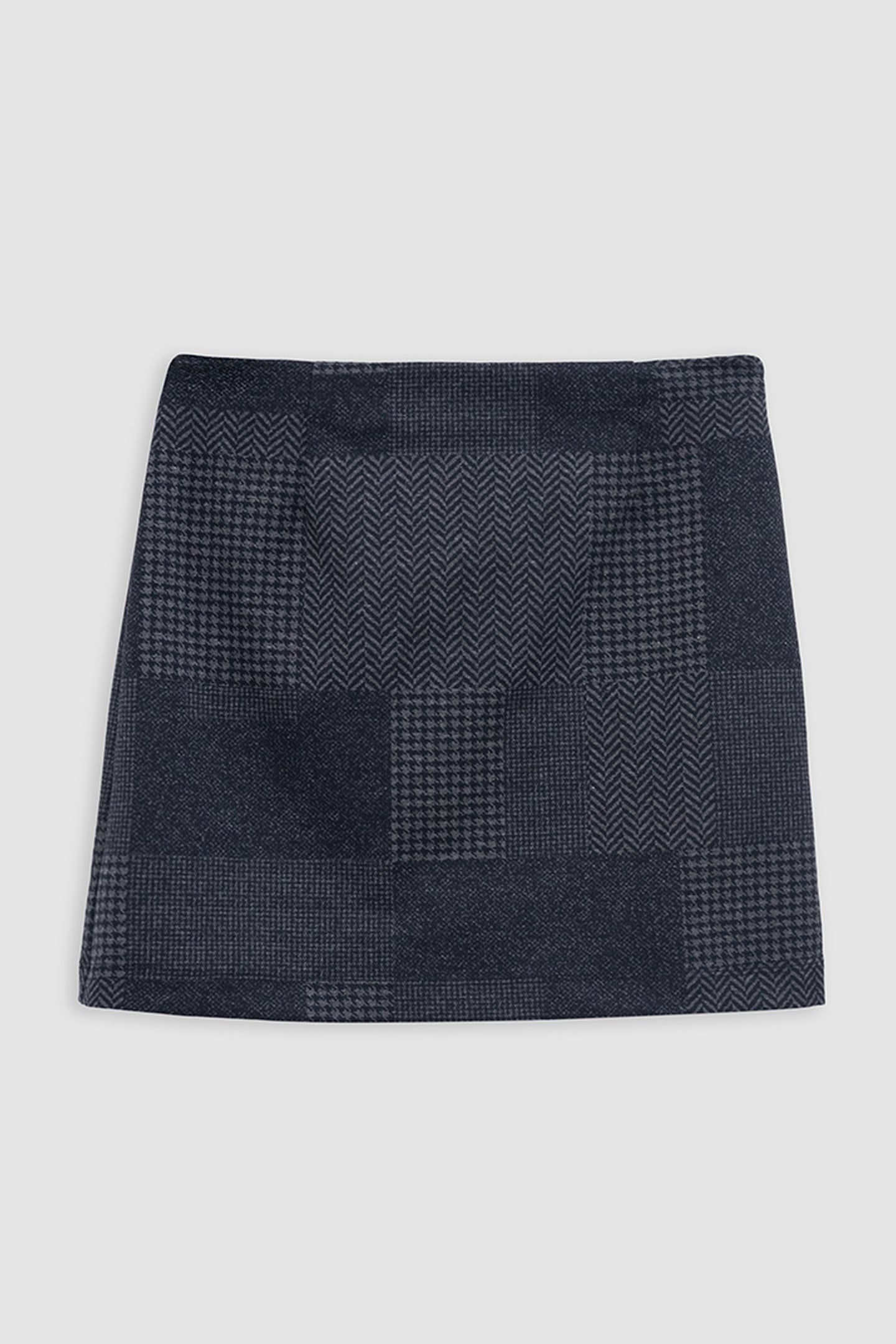 PATCHWORK EFFECT MILANO GREY KNIT SHORT SKIRT 7