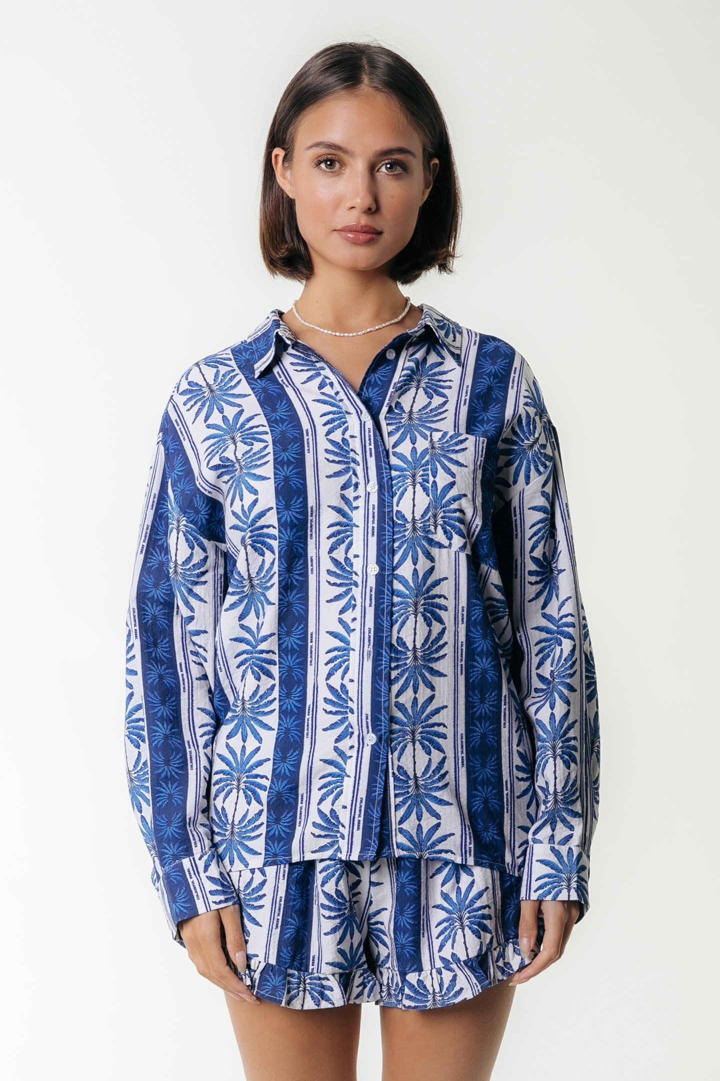 TALIA PALM DROPPED SHOULDER BLOUSE BRIGHT BLUE 1