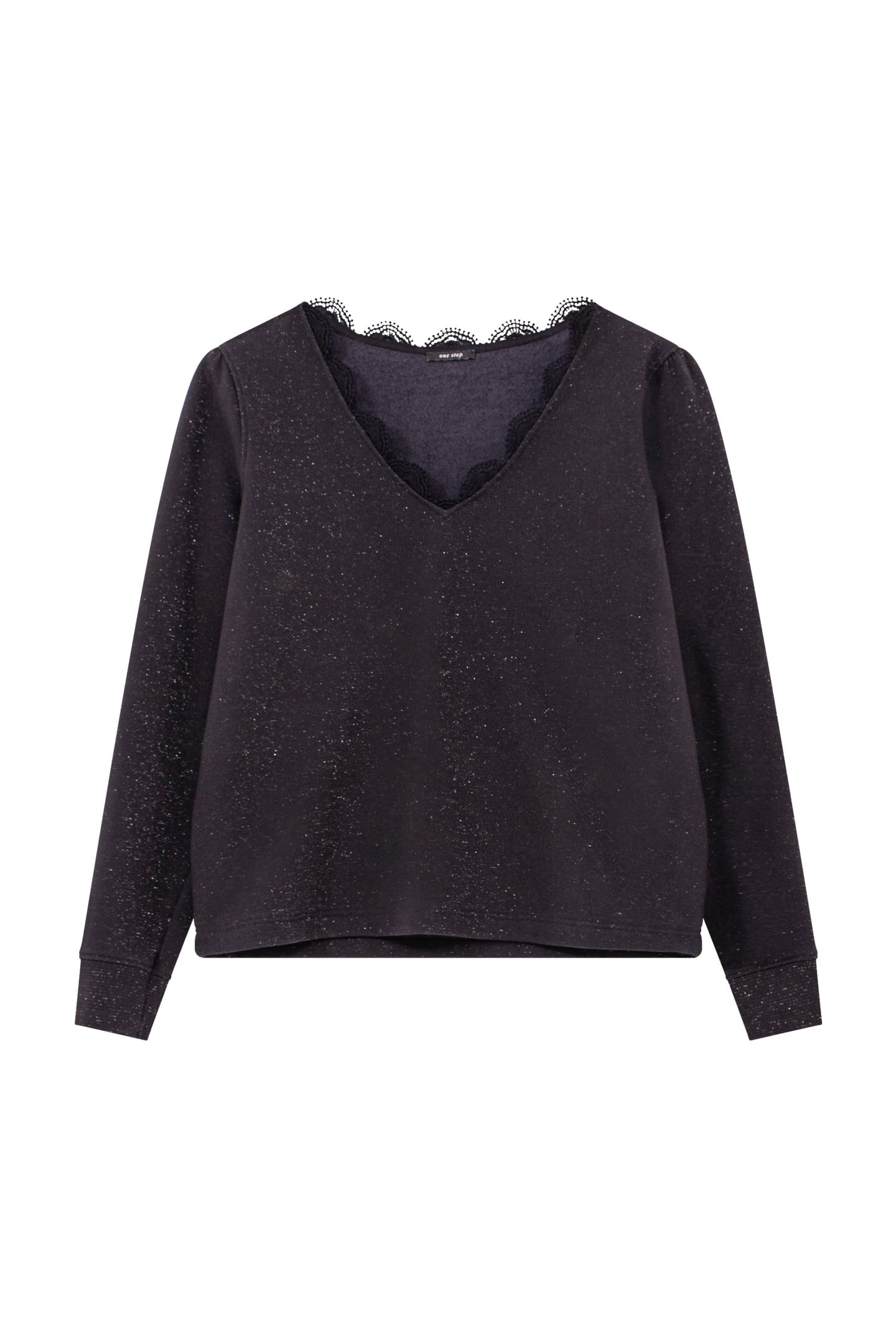 MANTE - BLACK FLEECE SWEATSHIRT WITH SEQUINED LACE COLLAR 2
