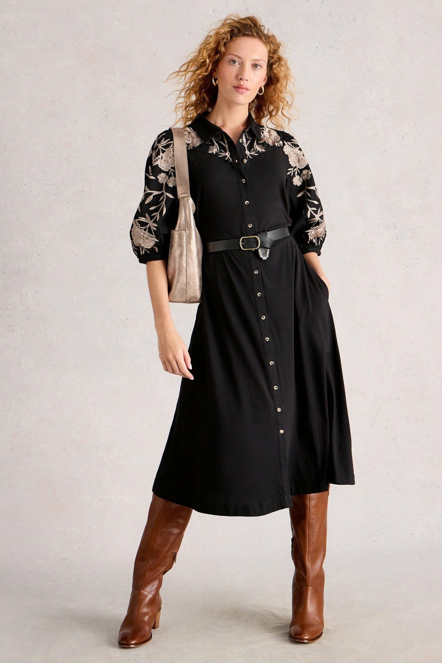 RUA EMBROIDERED JERSEY DRESS PURE BLACK 1