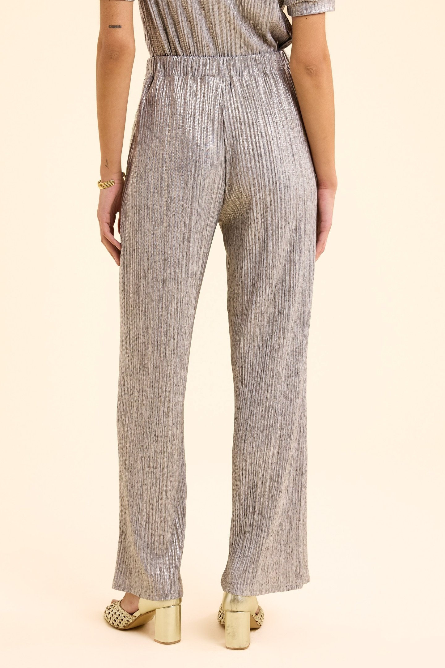 GREY PLEATED TROUSERS, DECORATIVE GOLD STRIPES GOLD 5