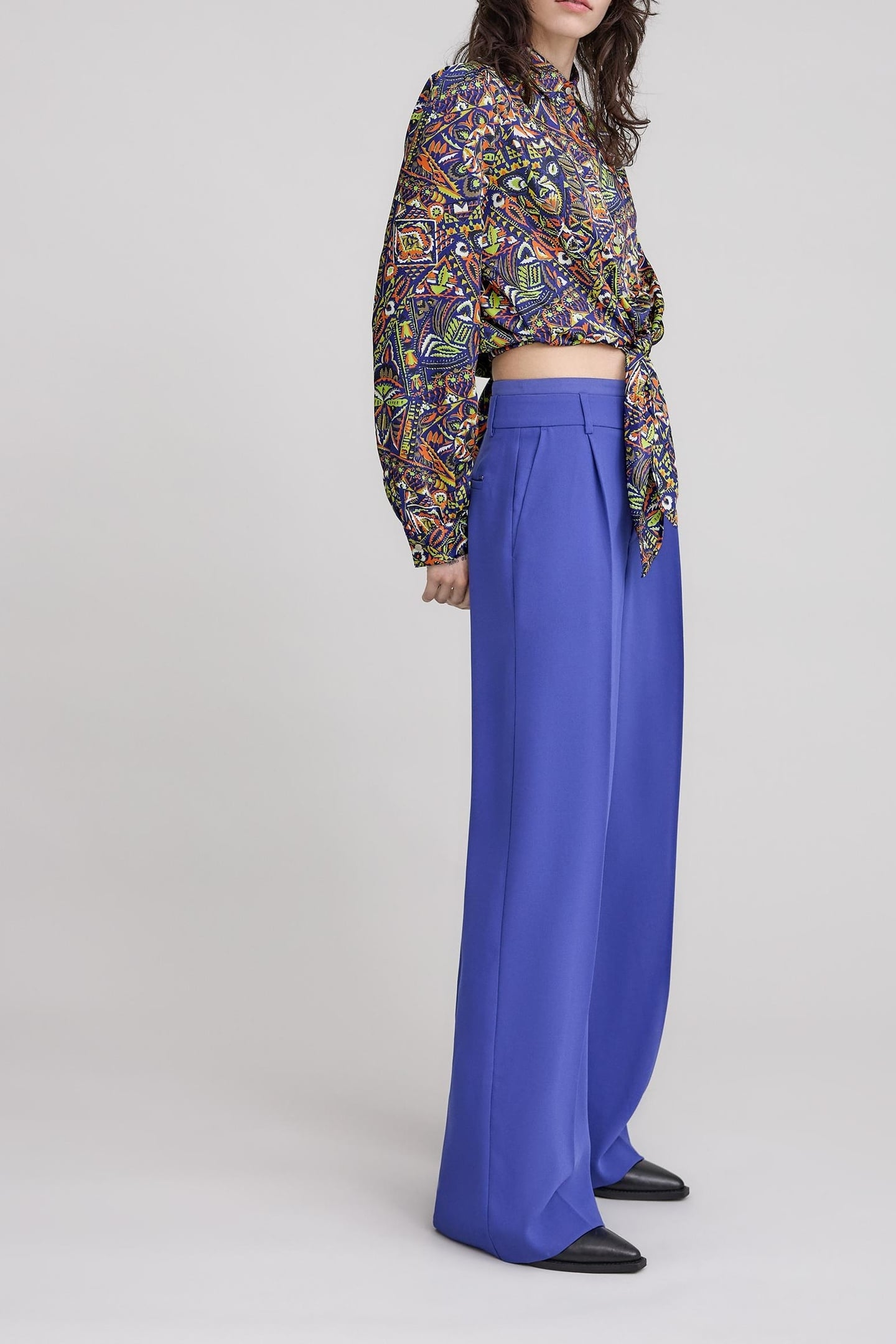 BLUE RECYCLED POLYESTER ETHNIC GRAPHIC SHIRT 5