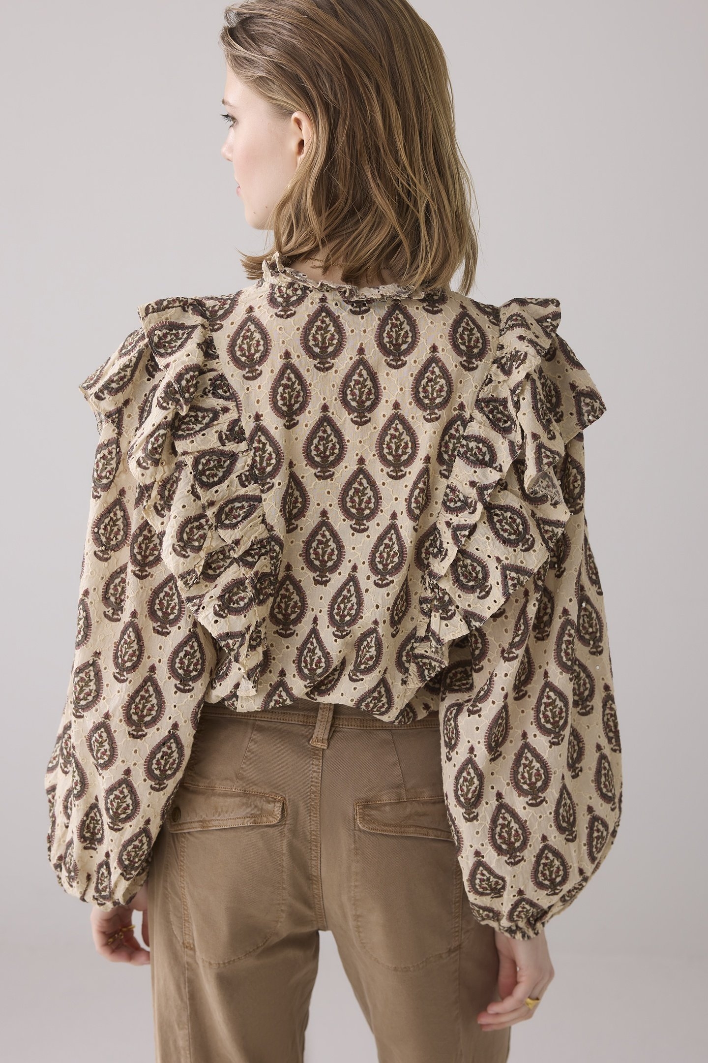 LONGSLEEVE BLOUSE PRINT BRODERY PEBBLE BEIGE 3