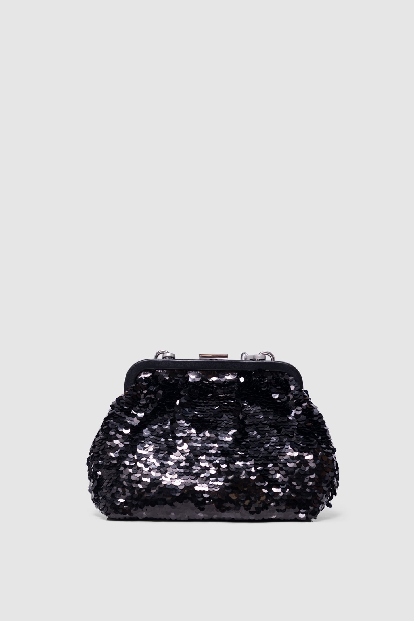 BLACK SEQUIN CLUTCH BAG WITH REMOVABLE HANDLE 3