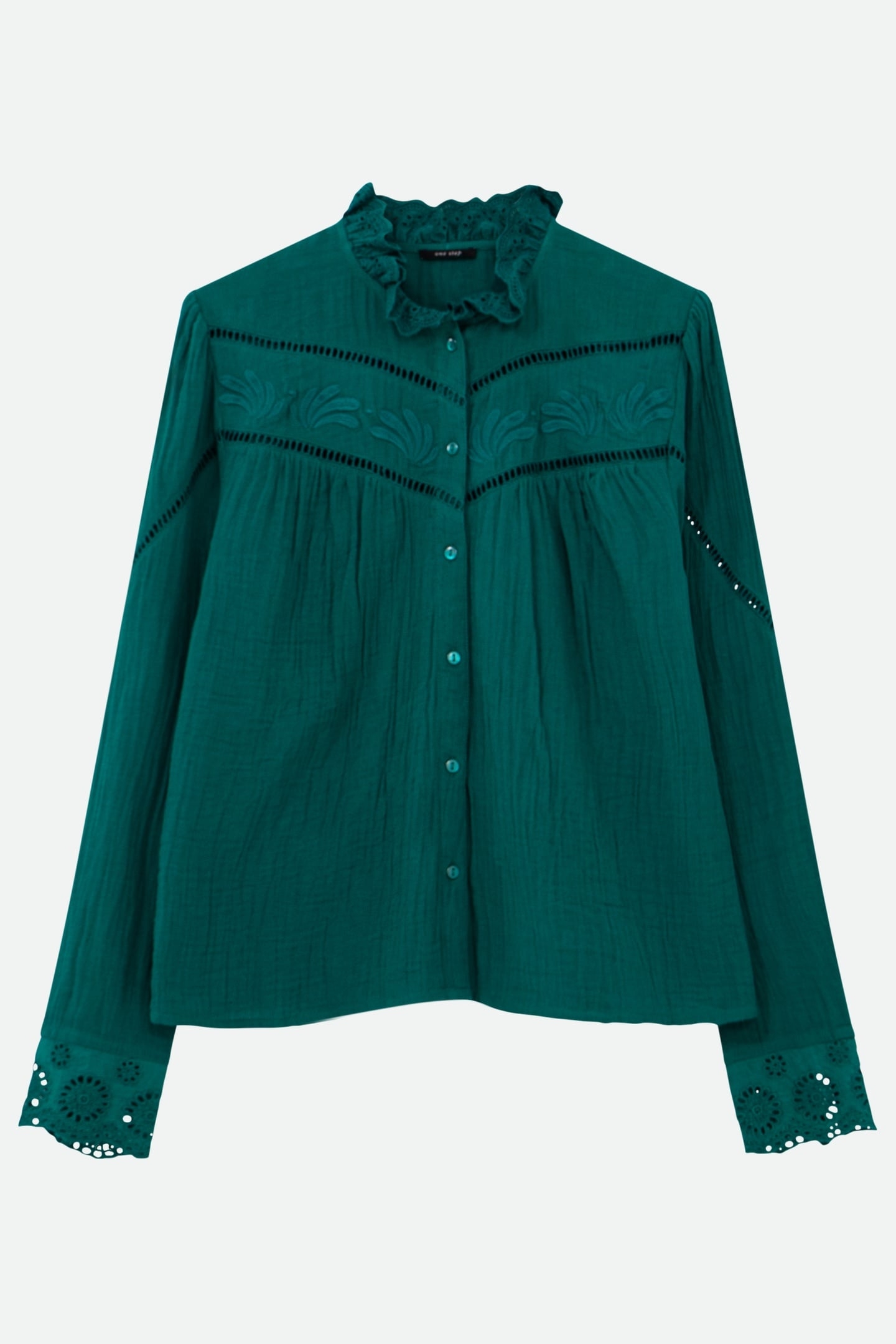 CAVIANA - GREEN COTTON GAUZE SHIRT WITH COLLAR 1