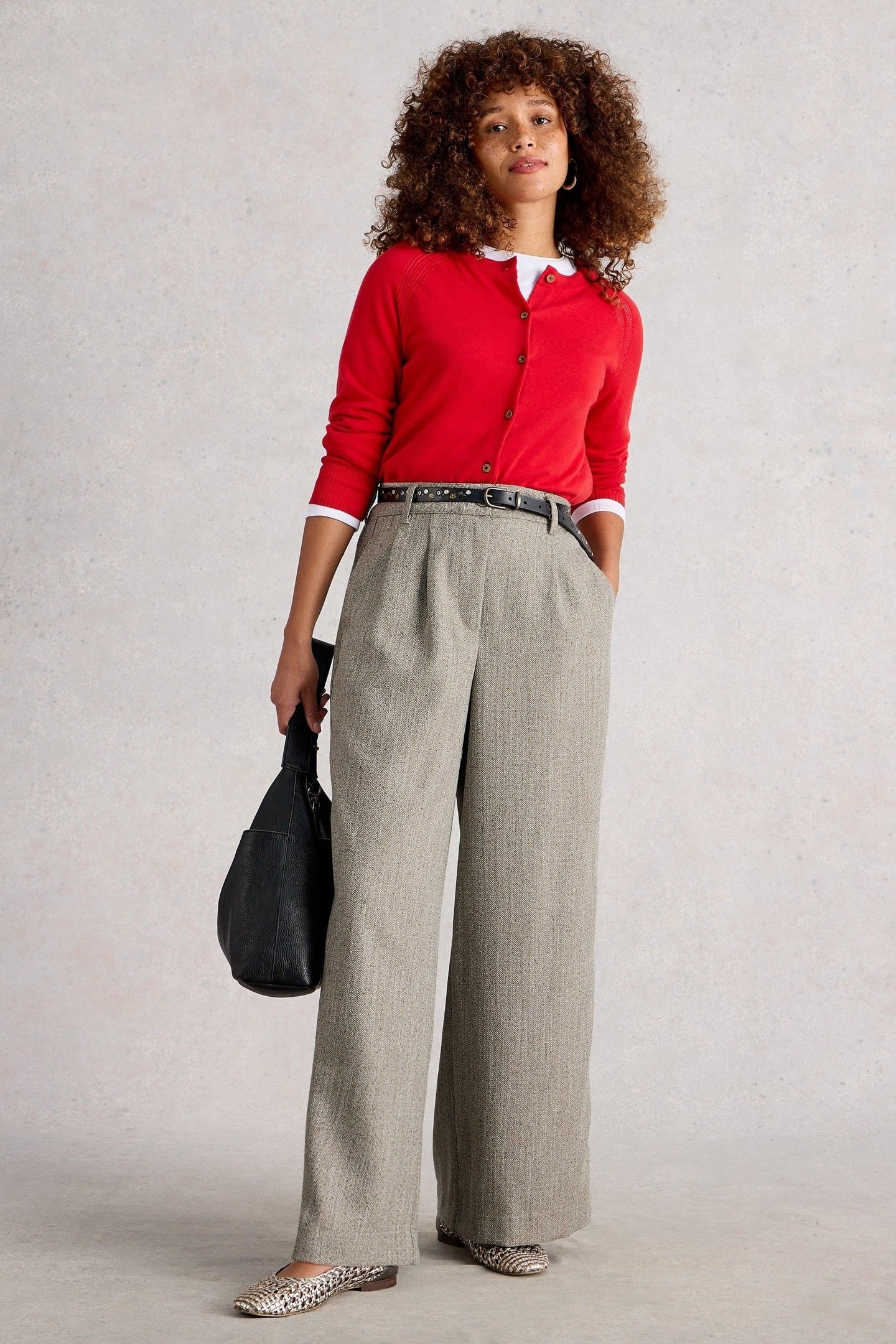 SASHA WIDE LEG TWEEDY TROUSER GREY MULTI 1