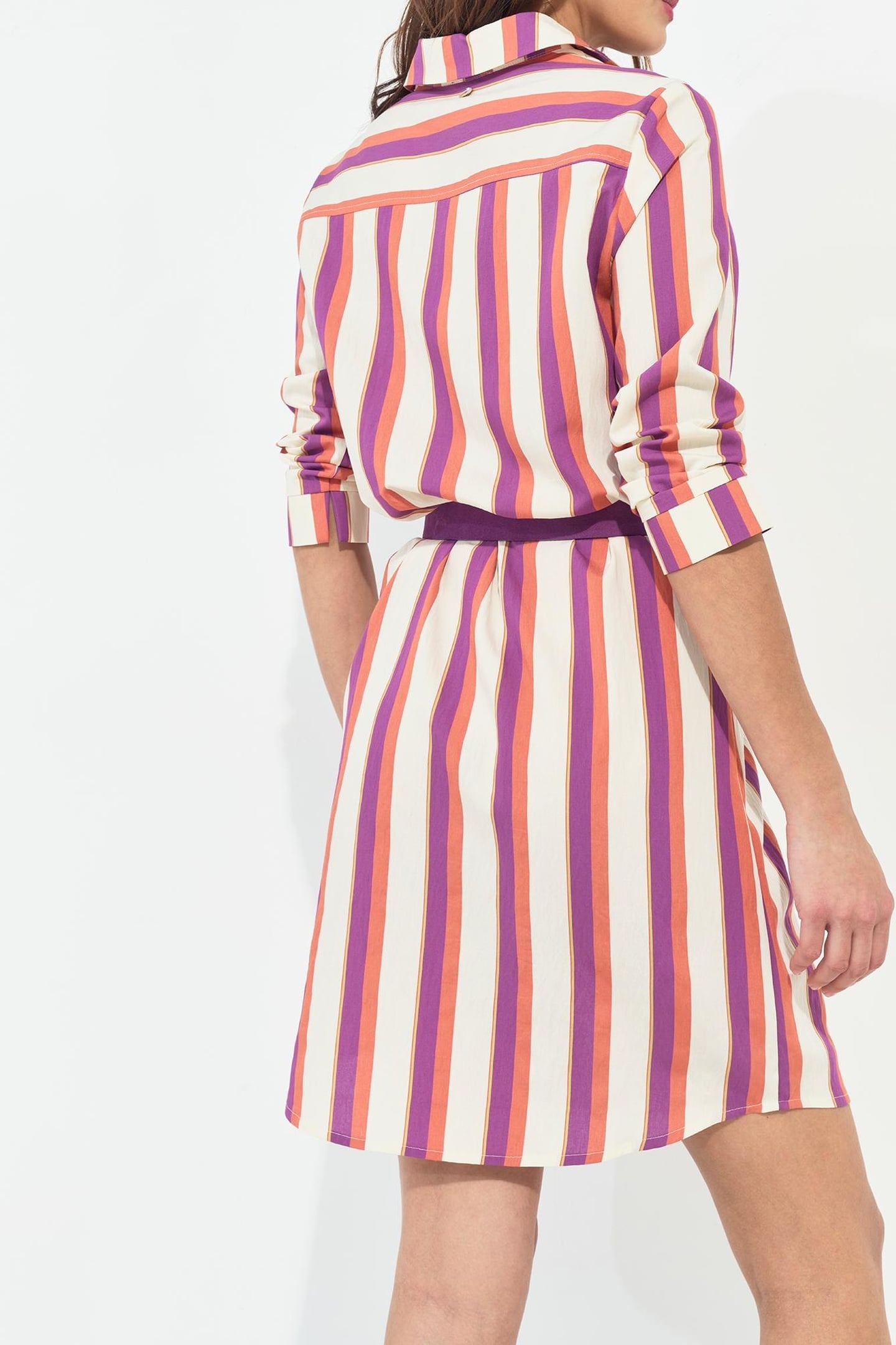 REALLY - ECRU SHIRT DRESS WITH COLOR STRIPES 3
