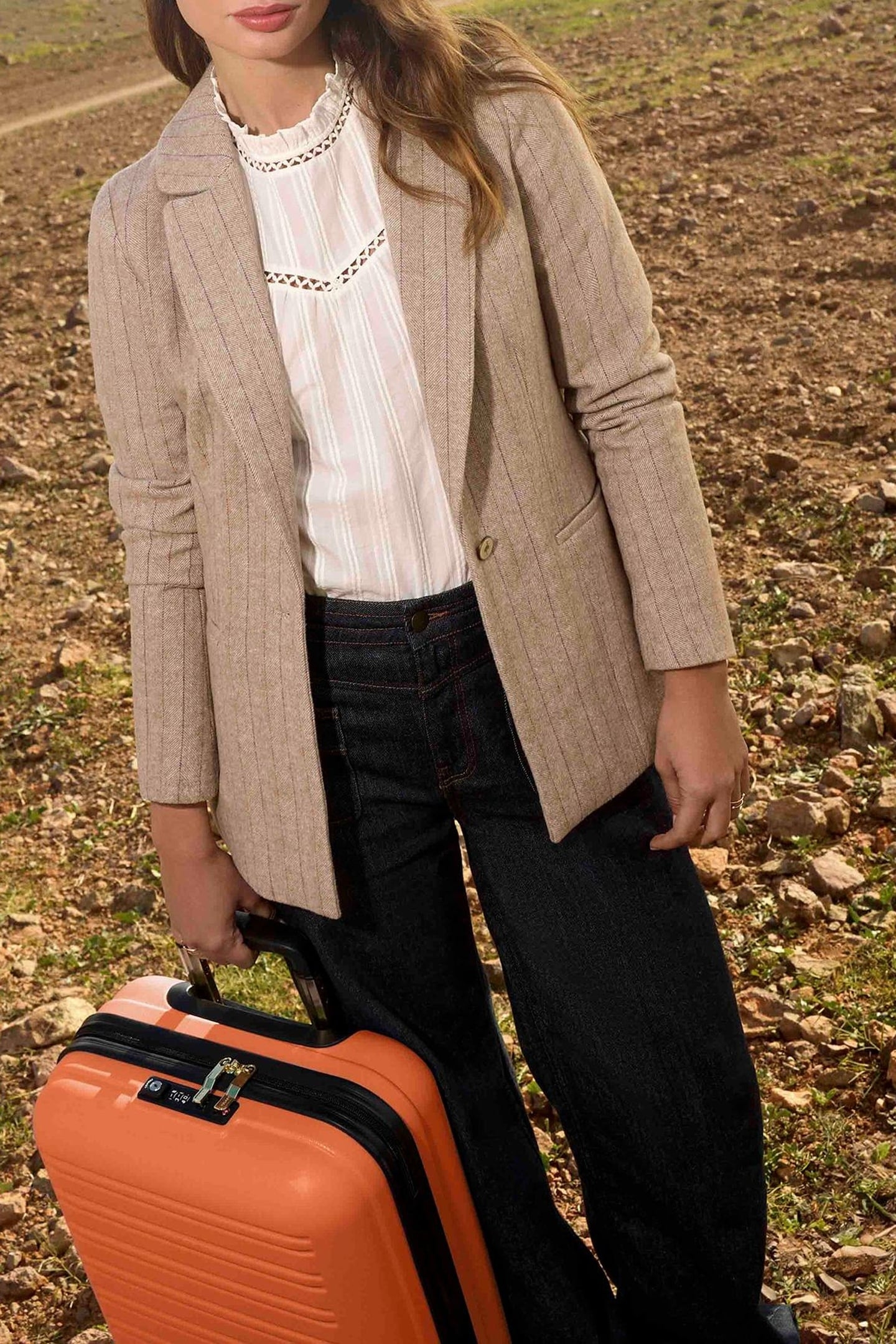 VICKI - BEIGE WOOL JACKET WITH STRIPED HERRINGBONE PATTERN 7